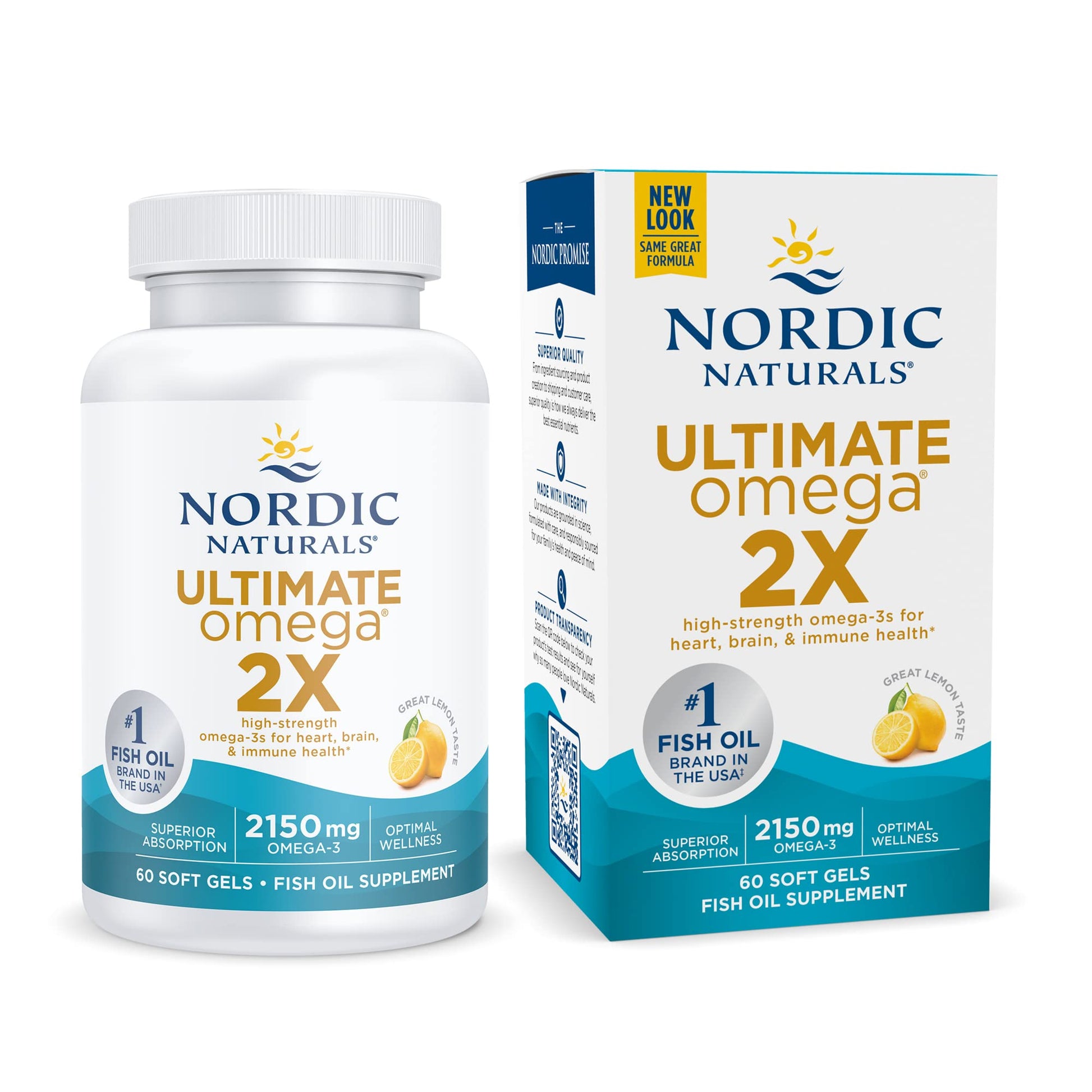Nordic Naturals Ultimate Omega 2X, sabor a limón, 2,150mg Omega 3, 60 cápsulas blandas, alta potencia de EPA y DHA