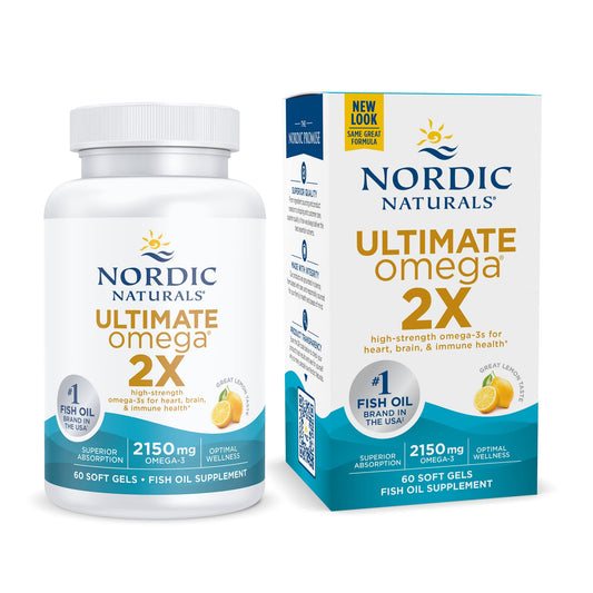 Nordic Naturals Ultimate Omega 2X, sabor a limón, 2,150mg Omega 3, 60 cápsulas blandas, alta potencia de EPA y DHA