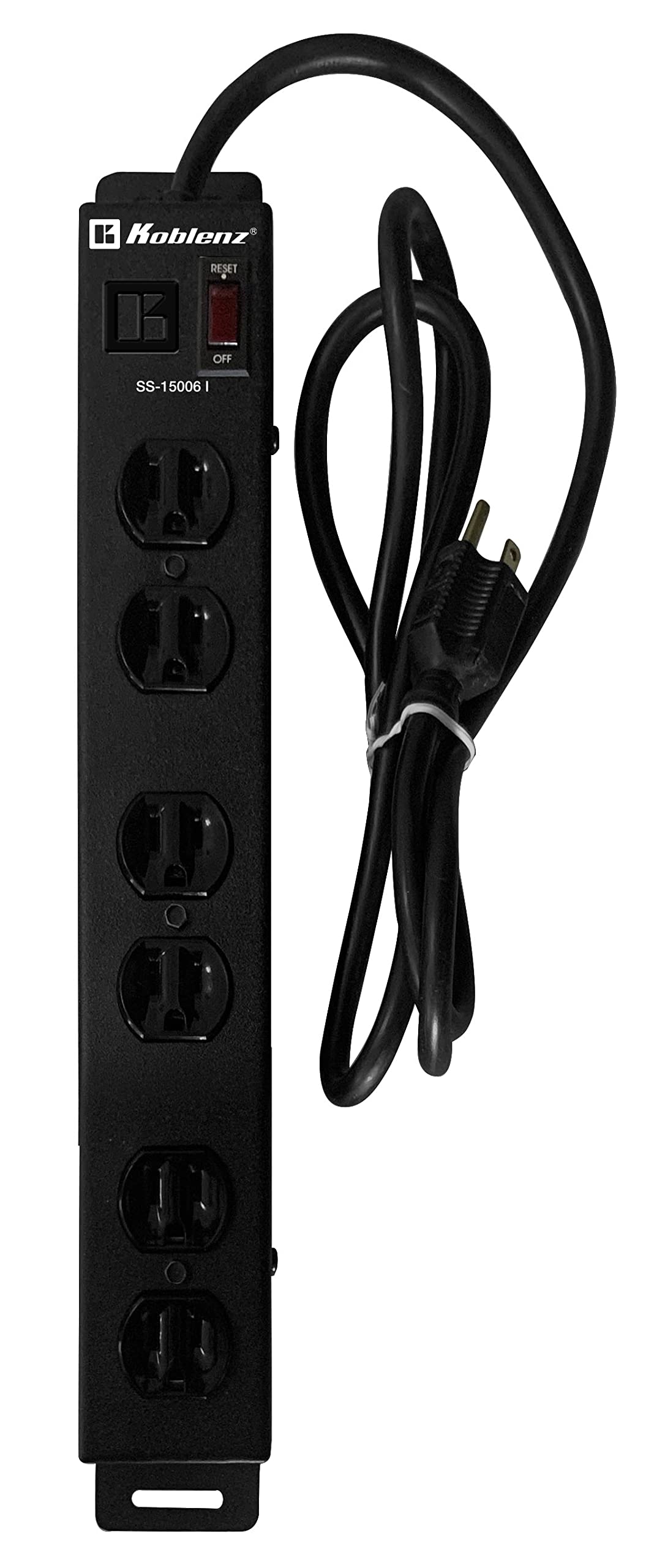 Koblenz Supresor de Picos, Protector de Voltaje Industrial, Multicontacto, 1500 Joules, 6 Contactos, Oficina y Taller, Conecta tus Herramientas, Sujetadores de Pared o Mesa, Cable de 1.5m (SS-15006 I)