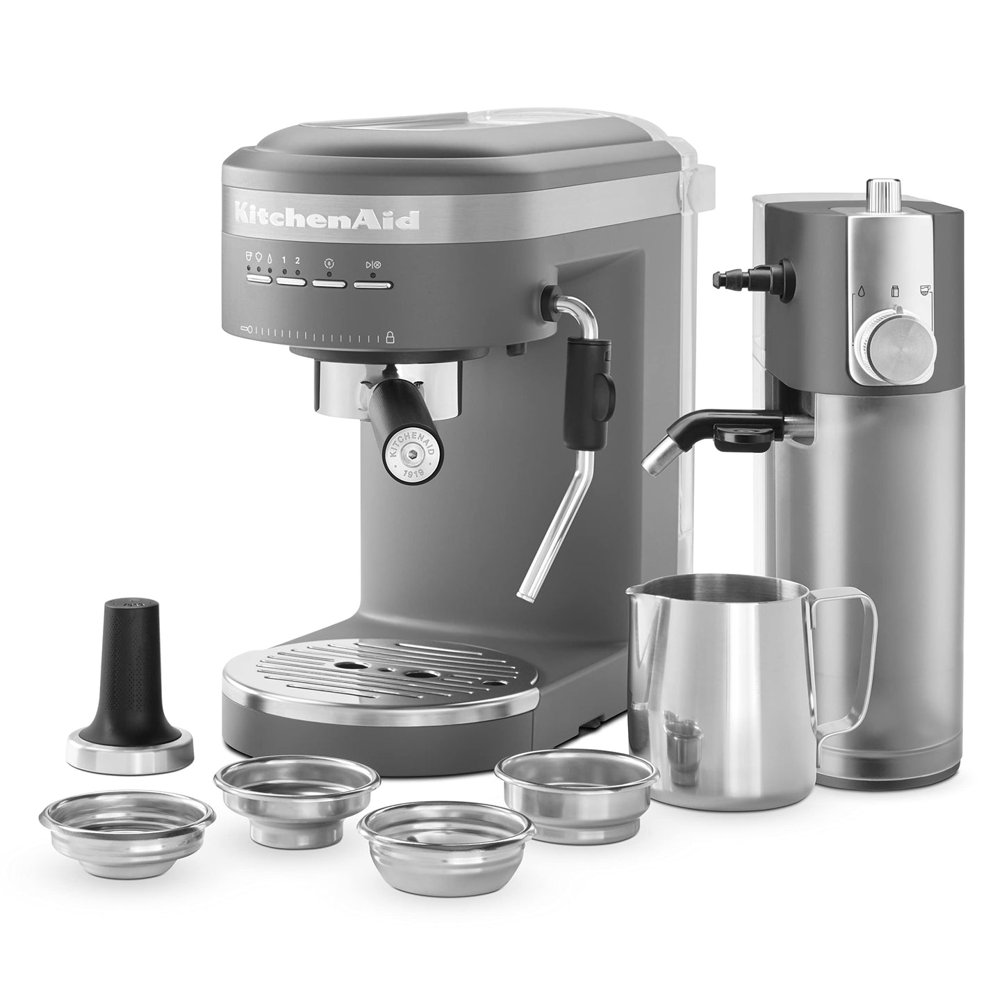 KitchenAid KES6404, máquina de café espresso semiautomática y accesorio automático para espumador de leche, color gris carbón