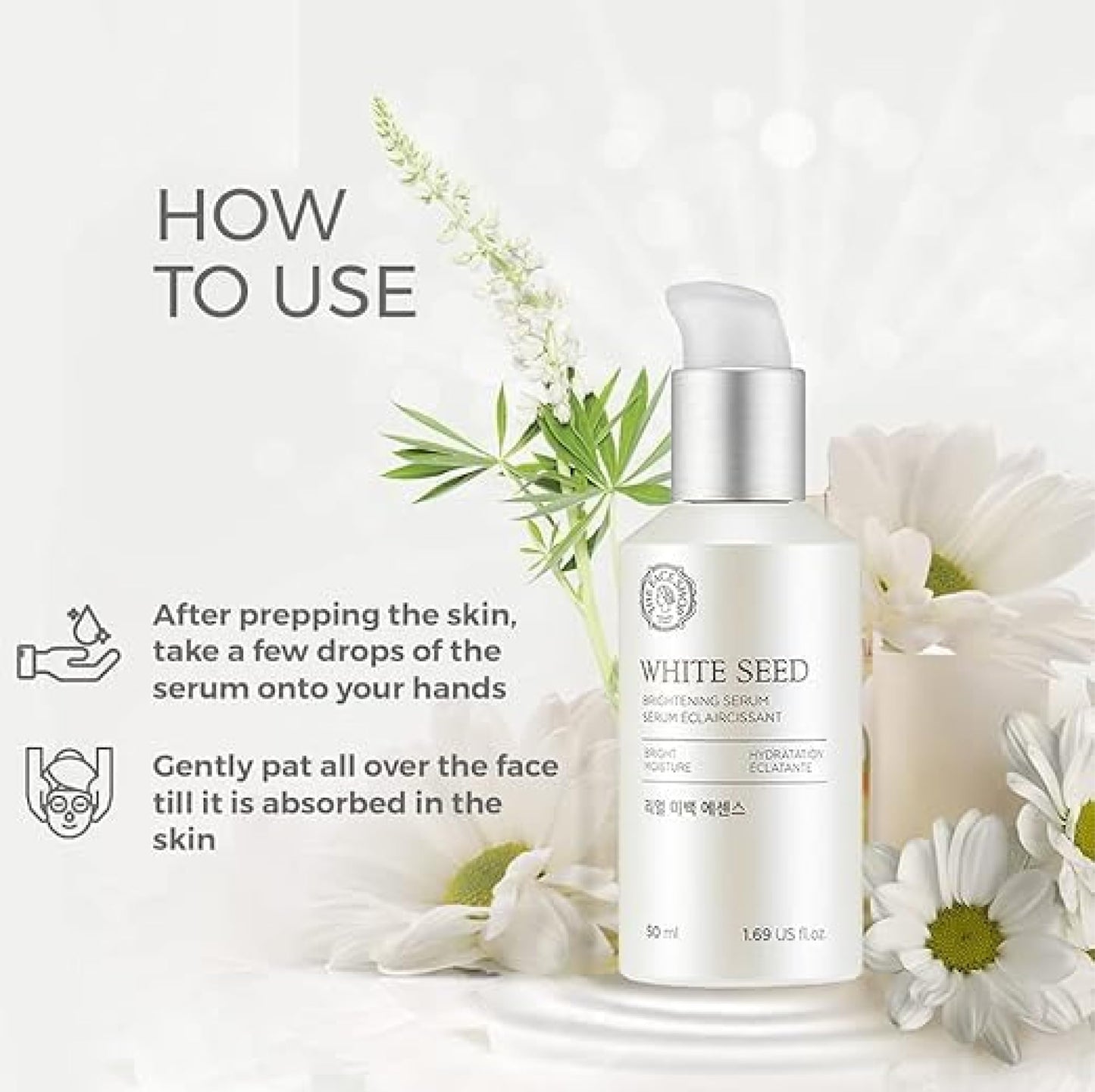 The Face Shop Anti Aging Serum Facial Moisturizer, Advanced Brightening and Skin Repair with Natural White Seed Extract - 1.69 Oz 50 mL