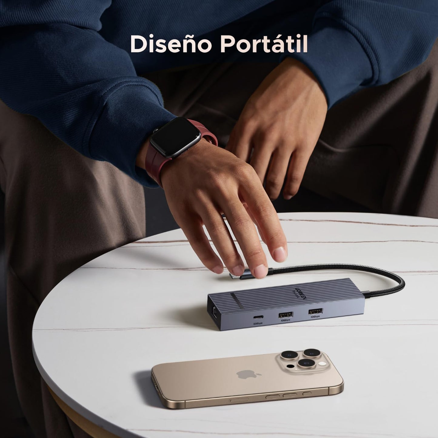 Adaptador USB C Hub UGREEN Revodok Plata con HDMI 4K y Carga 100W