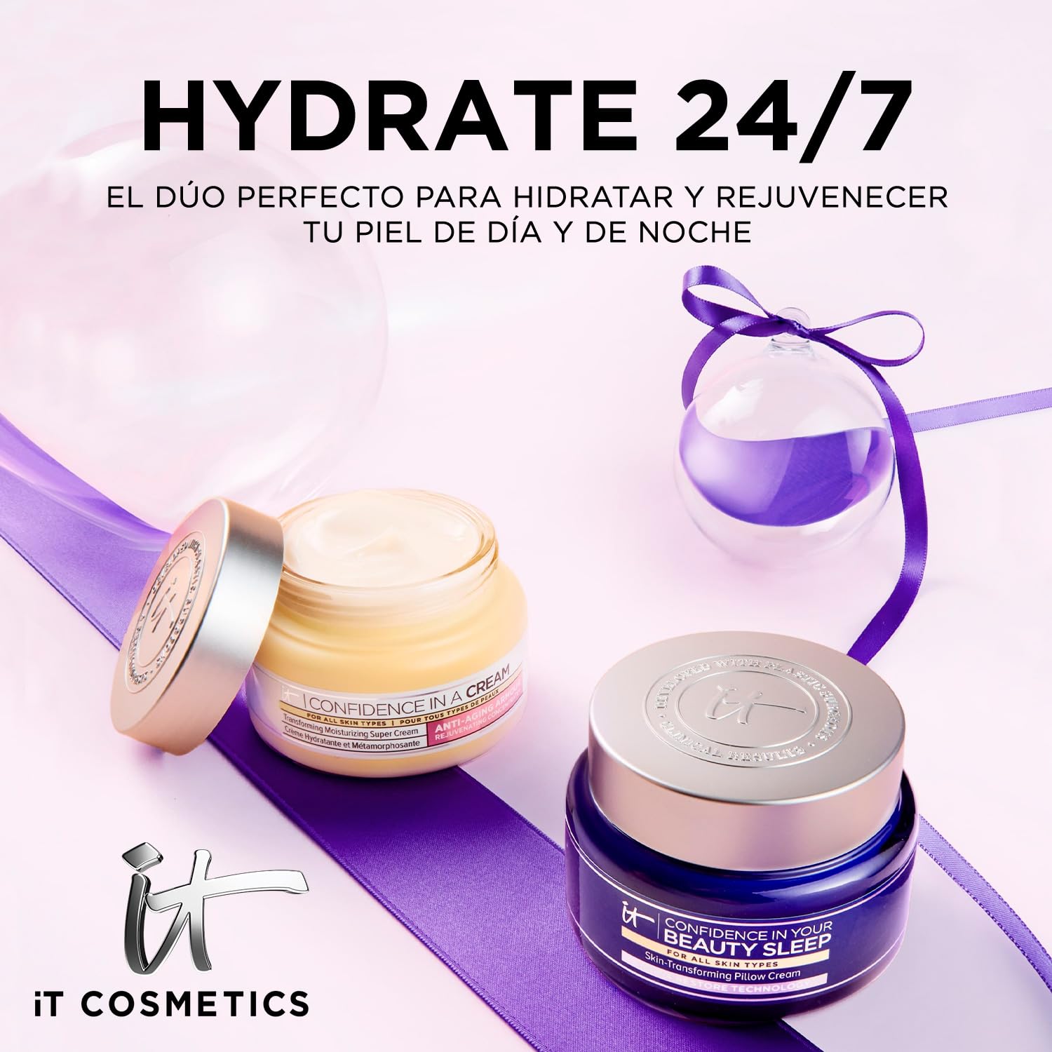 IT Cosmetics Confidence In A Cream, Set de Cremas Celebrate 24/7 Hydration Kit Confidence In A Cream 60 ml + Confidence In Your Beauty Sleep 60 ml, Para Hidratar y Rejuvenecer Tu Piel de Día y Noche, 2 Piezas