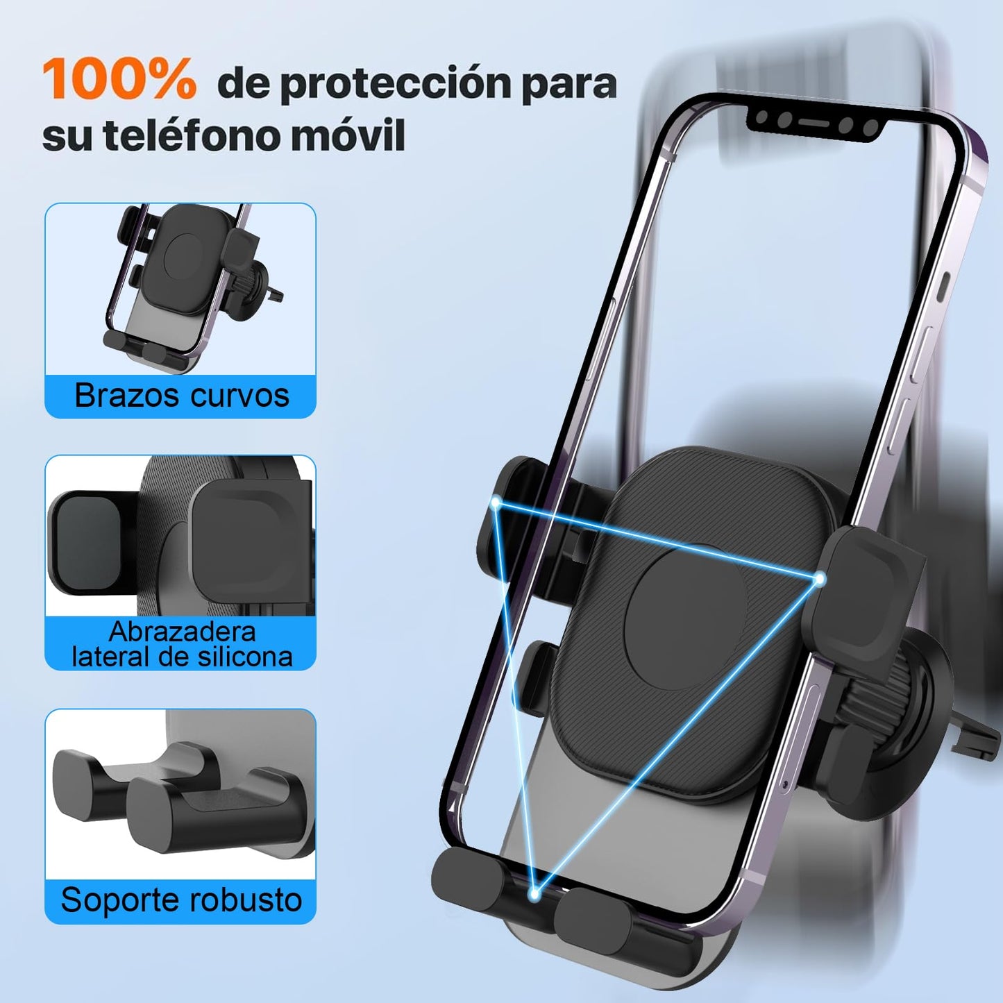 Keakitay Soporte para Celular Automóvil, Porta Celular para Auto con Gancho Metálico, Rotación 360º, Soporte Celular Auto para ventilas del Carro, Universal Todos los Celular de 4.0''-7.2'', Negro