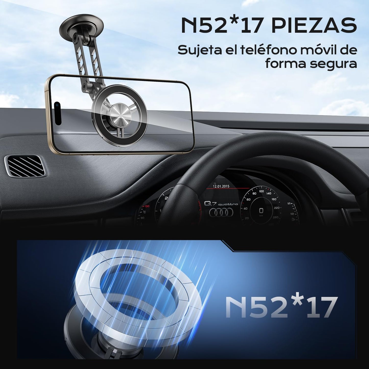Fallinep Soporte para Celular, Aluminio de Porta Celular para Auto, Plegable y Giratorio de Base para Celular Automovil, Portacelular para Auto, Magnetic Phone Holder