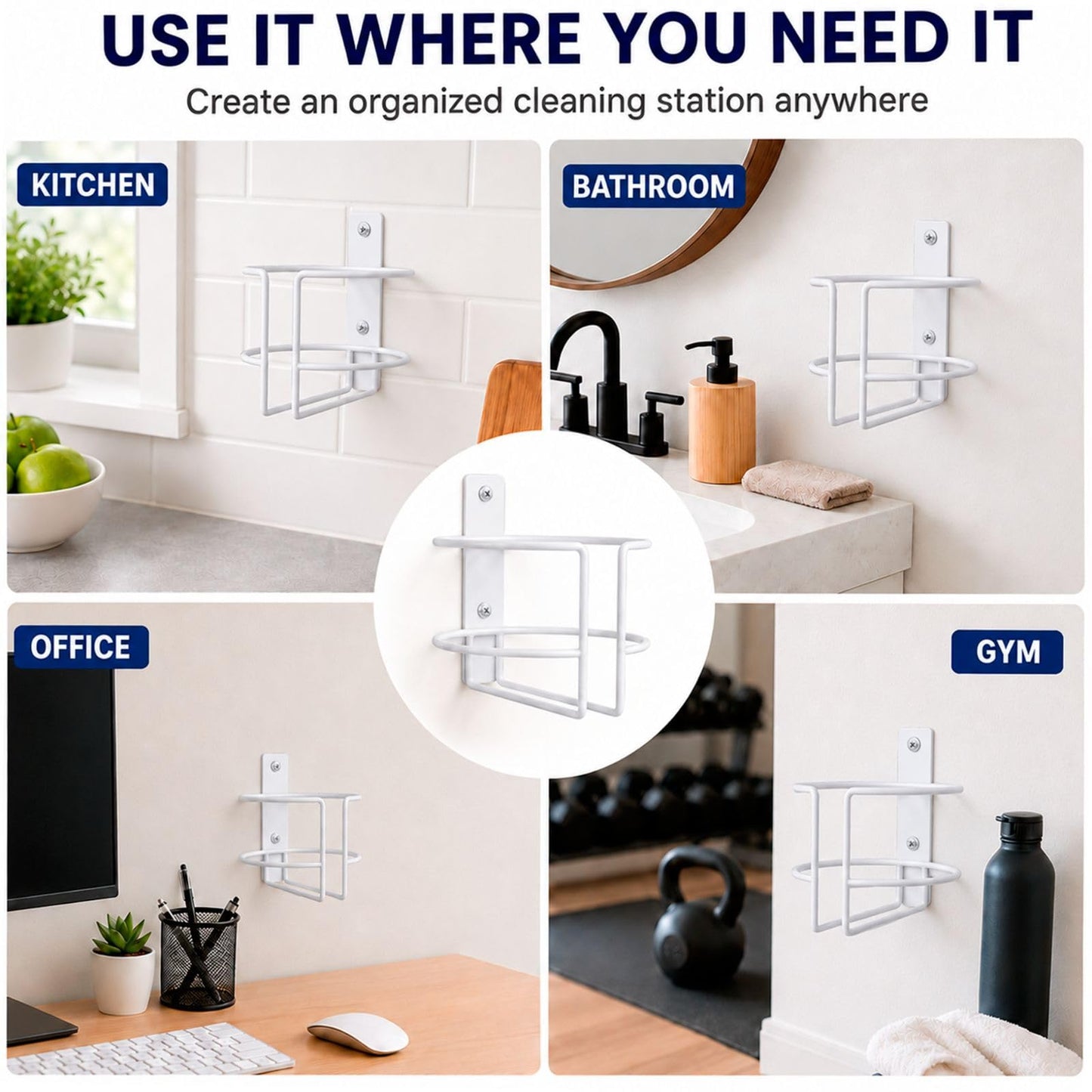 Soporte y dispensador de toallitas para montaje en pared, organizador de baño y cocina a prueba de óxido con calcomanía o tornillos 3M, apto para toallitas Clorox, Lysol, bebé y mascotas, estante de