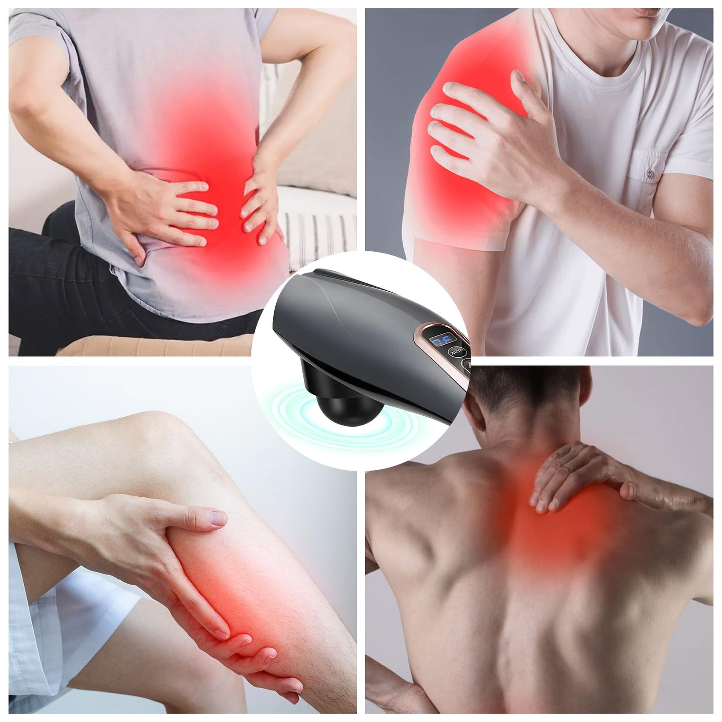 Masajeador de Percusión de Tejido Profundo, Masajeador de mano para aliviar el dolor de espalda, cuello, músculos, hombros y piernas, Masaje eléctrico de todo el cuerpo, Regalo para mujeres hombre