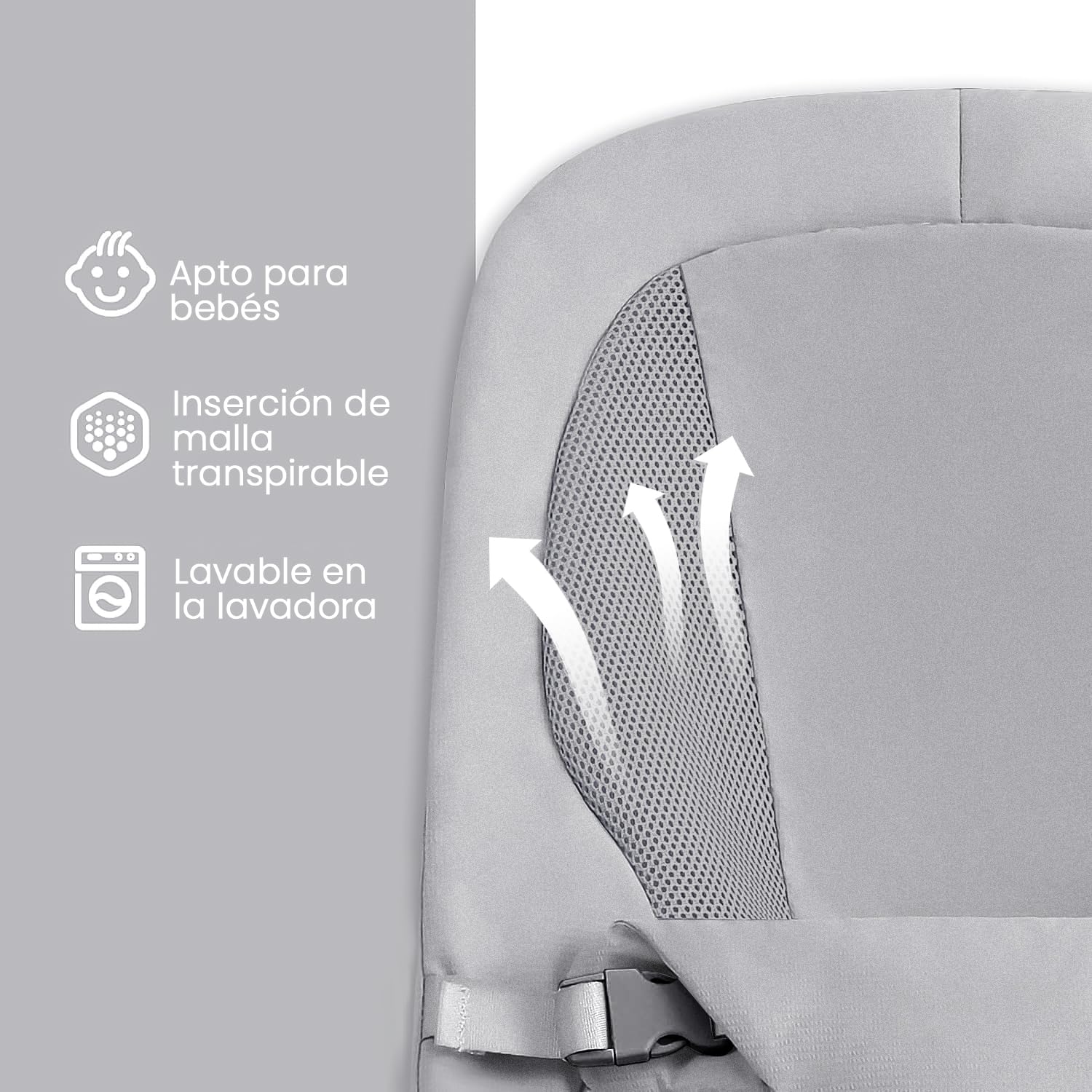 Columpio Portátil Muja Lujo Ajustable con Asiento Transpirable y Arnés de 3 Puntos