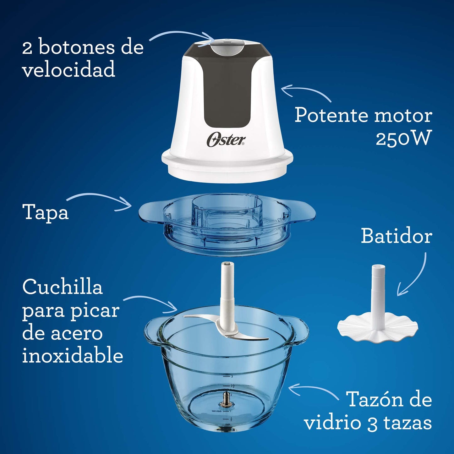 Procesador de Alimentos Oster Negro Compacto con 200 Watts de Potencia