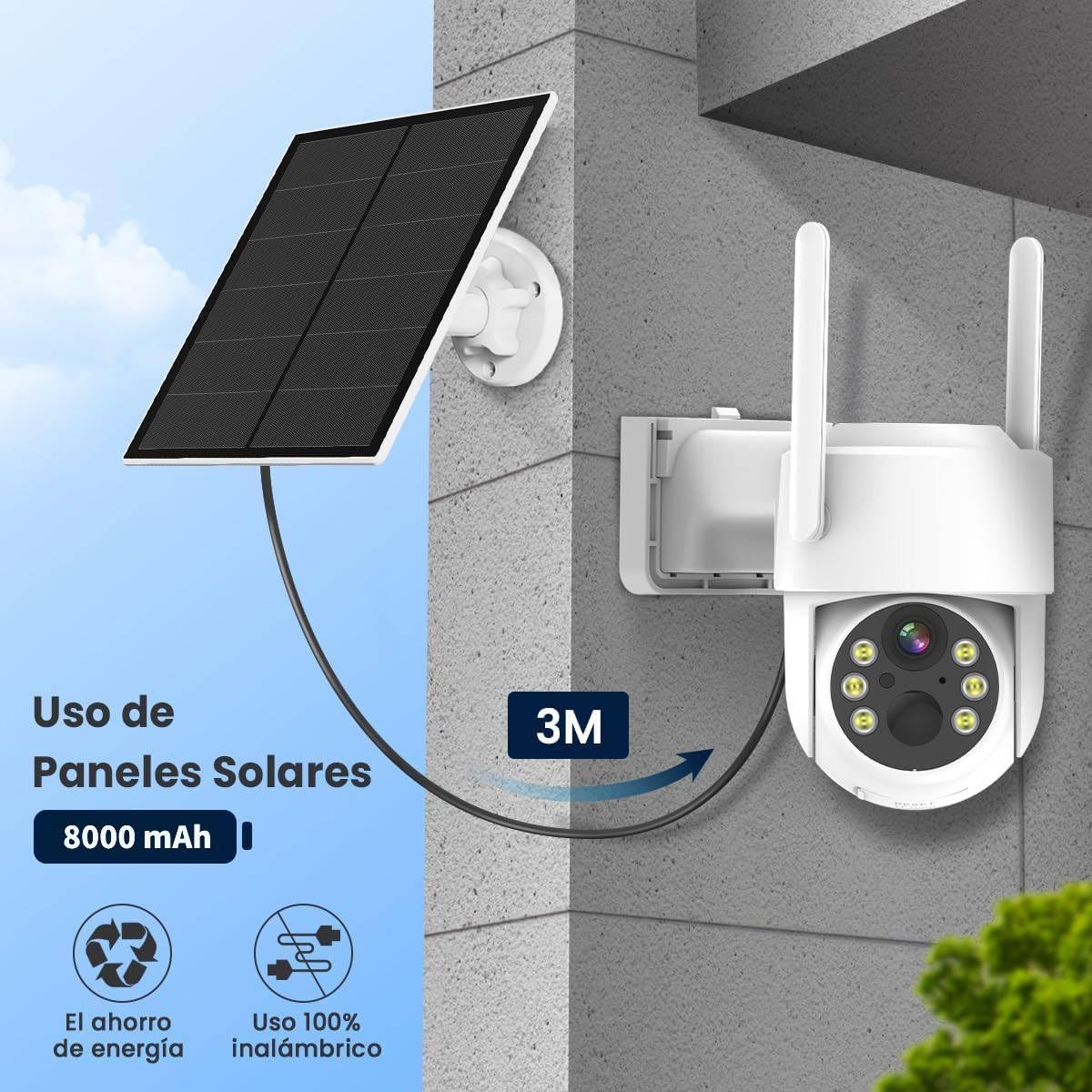 Cámara de Seguridad Exterior EASYTAO Q25 Blanca WiFi con Panel Solar IP66 2.5K Visión Nocturna Compatible con Alexa