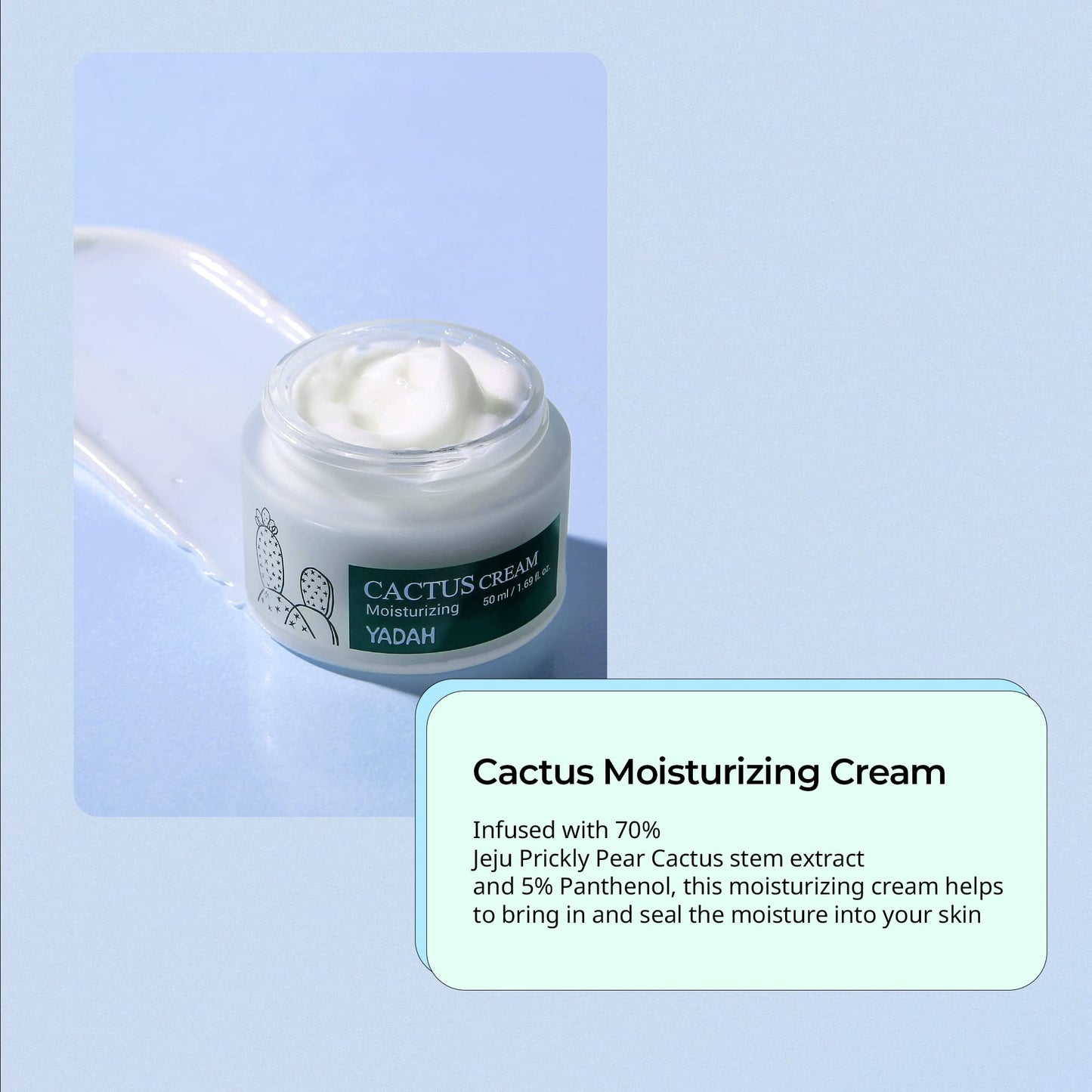 YADAH Crema de cactus 1.69 onzas líquidas – Hidratante facial que forma barrera de humedad para piel seca sensible