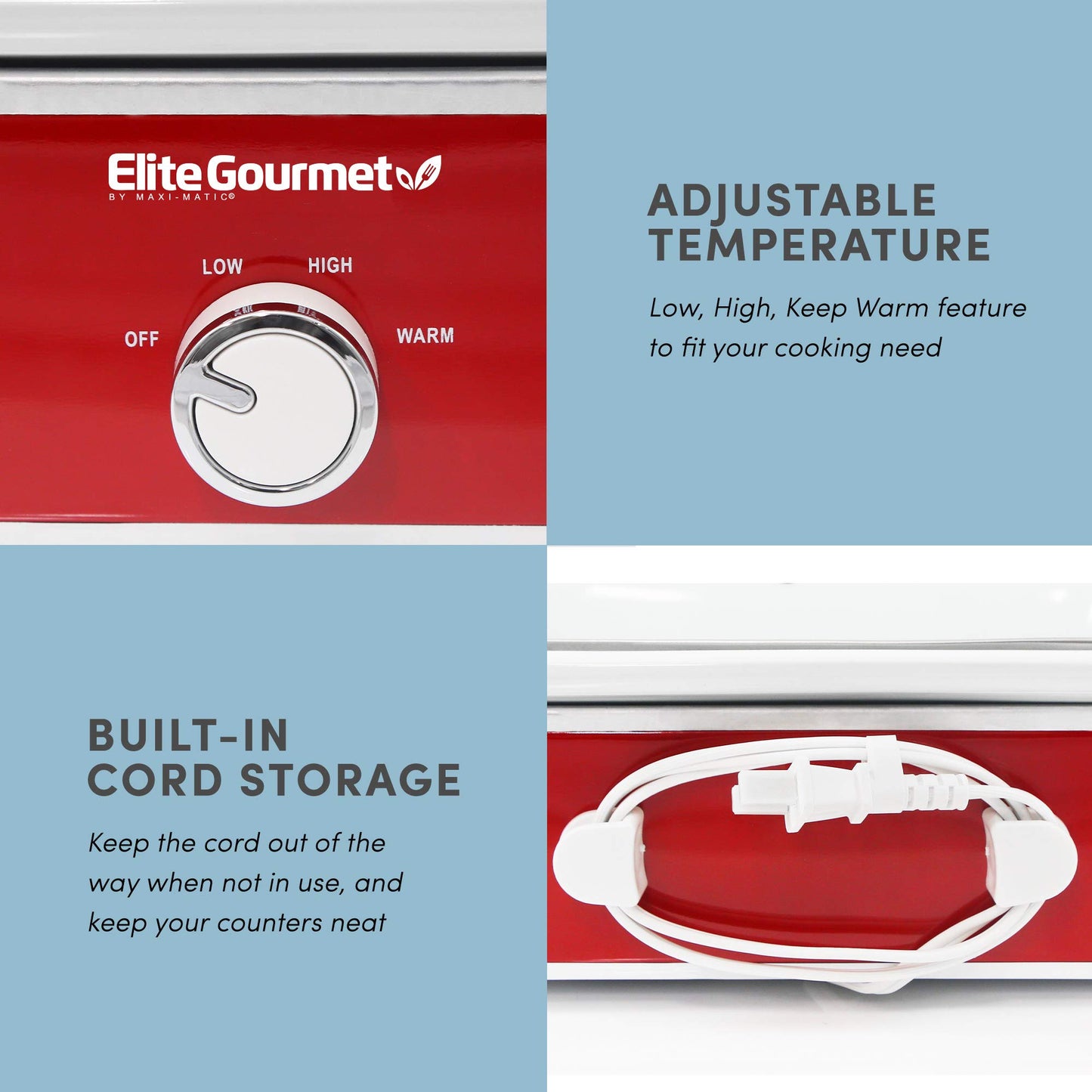 Elite Gourmet MST-5240 Slow Cooker, Locking, Adjustable Temp, Keep Warm Dishwasher-Safe Glass Lid & Casserole Dish, 3.5QtCapacity, 3.5Qt Capacity, Red