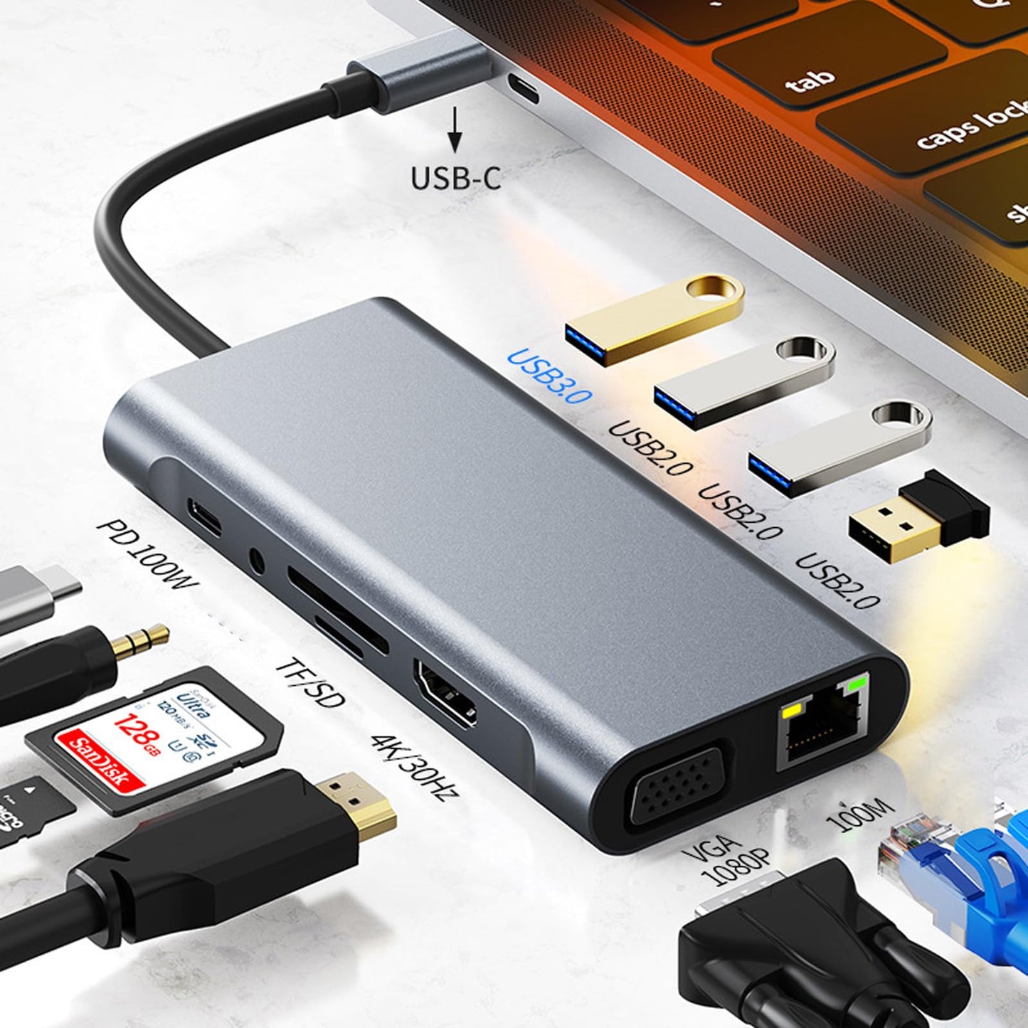 Adaptador USB C WULAR Plata 11 en 1 con HDMI 4K y Docking Station Compatible con MacBook Pro/Air