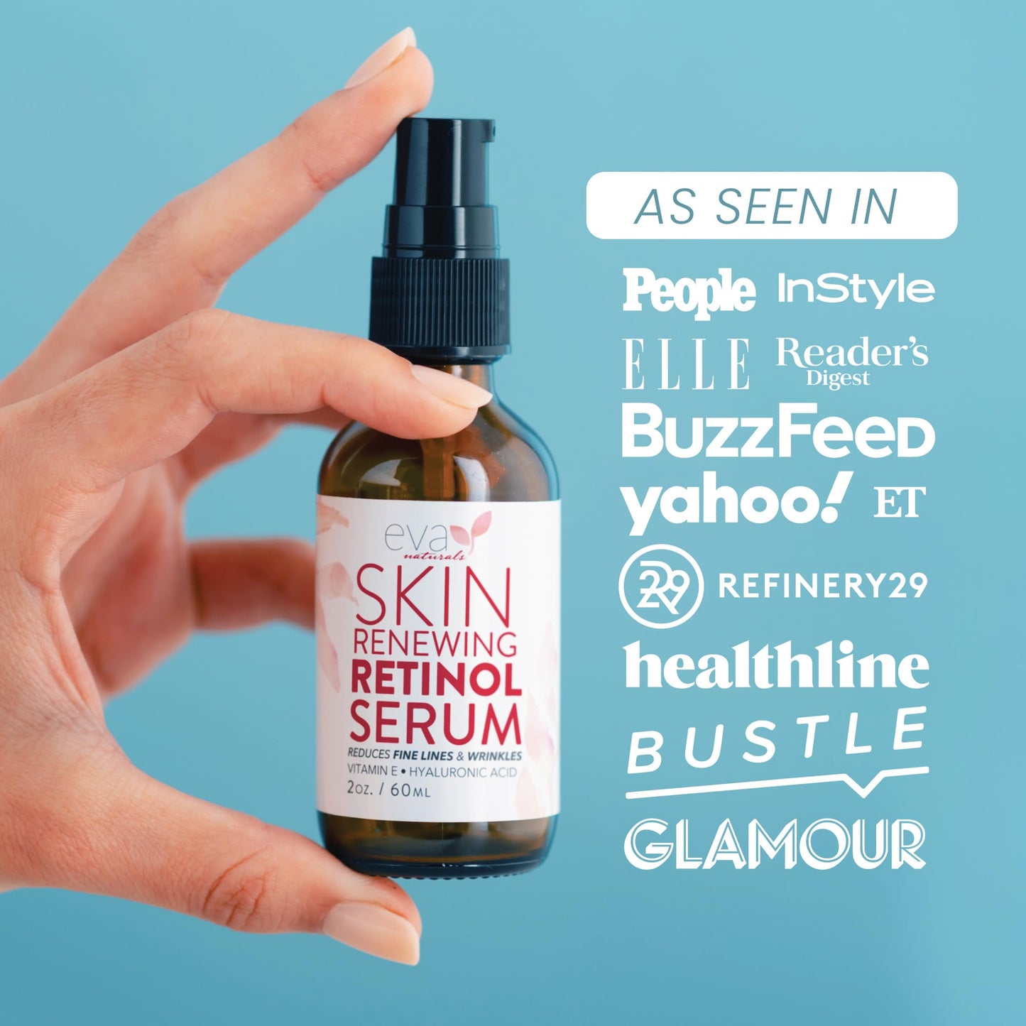 Eva Naturals Retinol 2.5%, Vitamin E with Hyaluronic Acid Anti Wrinkle Skin Firming Serum, 2 oz.