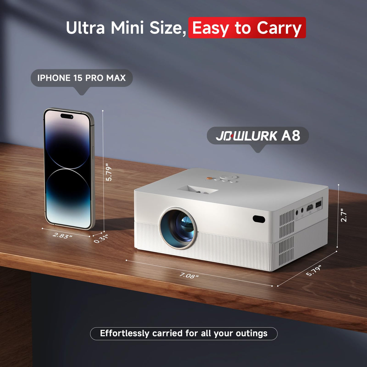 Mini Proyector Enfoque Eléctrico Blanco con WiFi y Bluetooth, Nativo 1080P Compatible con 4K para Cine en Casa