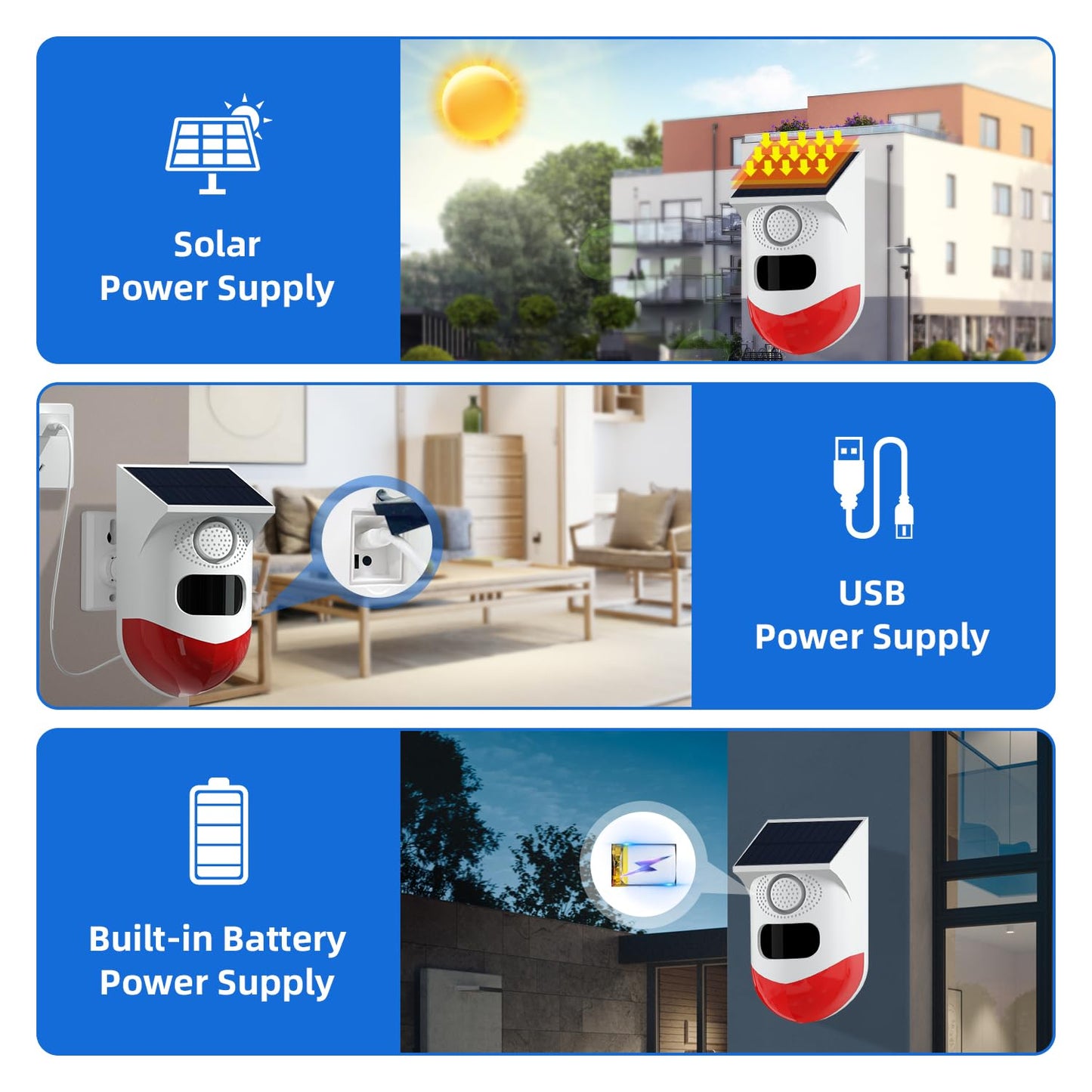 Alarma de Sonido Solar con Luz Estroboscópica de 120 dB Impermeable IP67 con Mando a Distancia para el Hogar y Granja