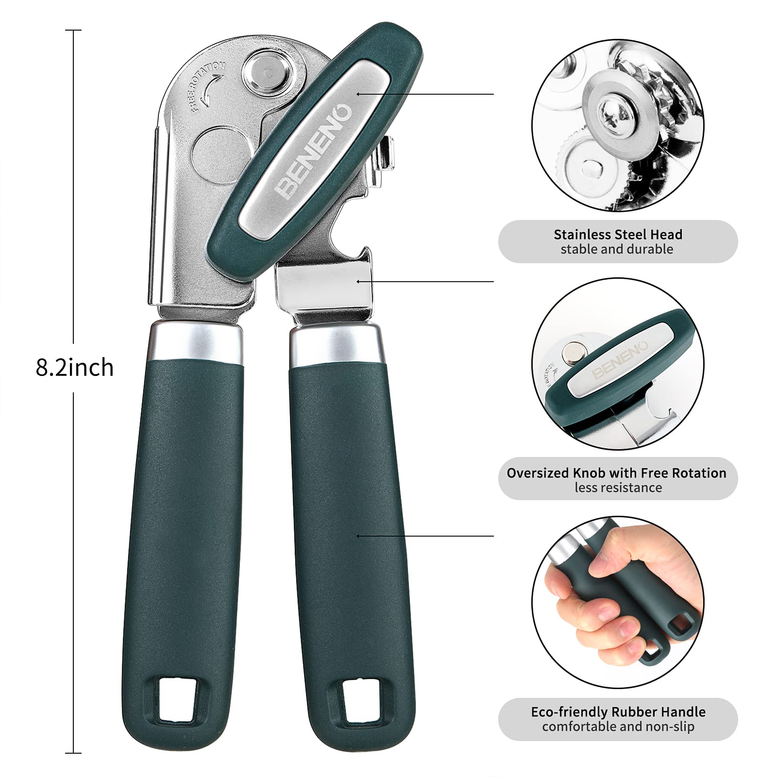 Abrelatas Manual Beneno Verde con Imán y Hoja Afilada para Hombre y Mujer