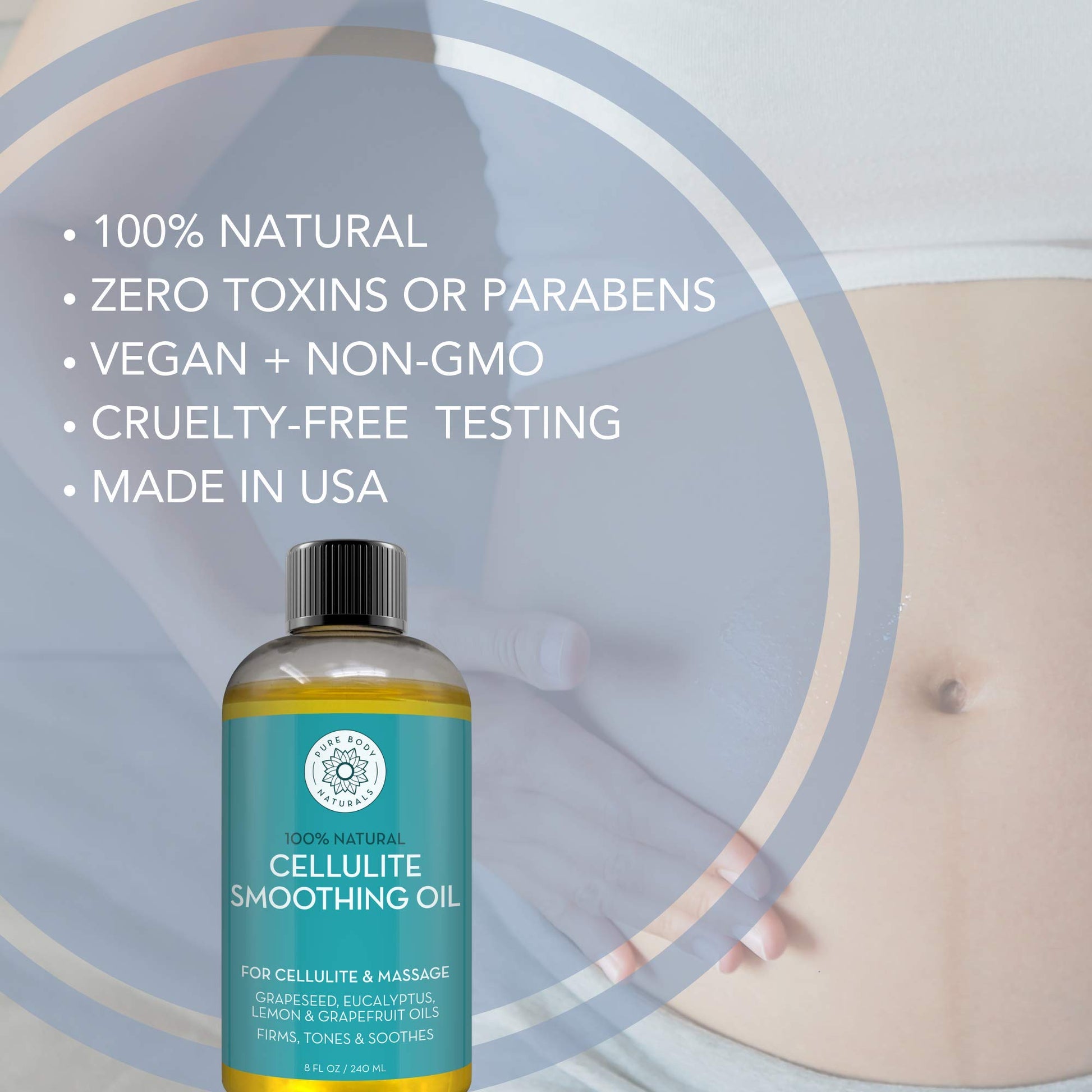 Pure Body Naturals Aceite de Masaje, 8 oz – Hidratante y Relajante con Aceites Esenciales Naturales