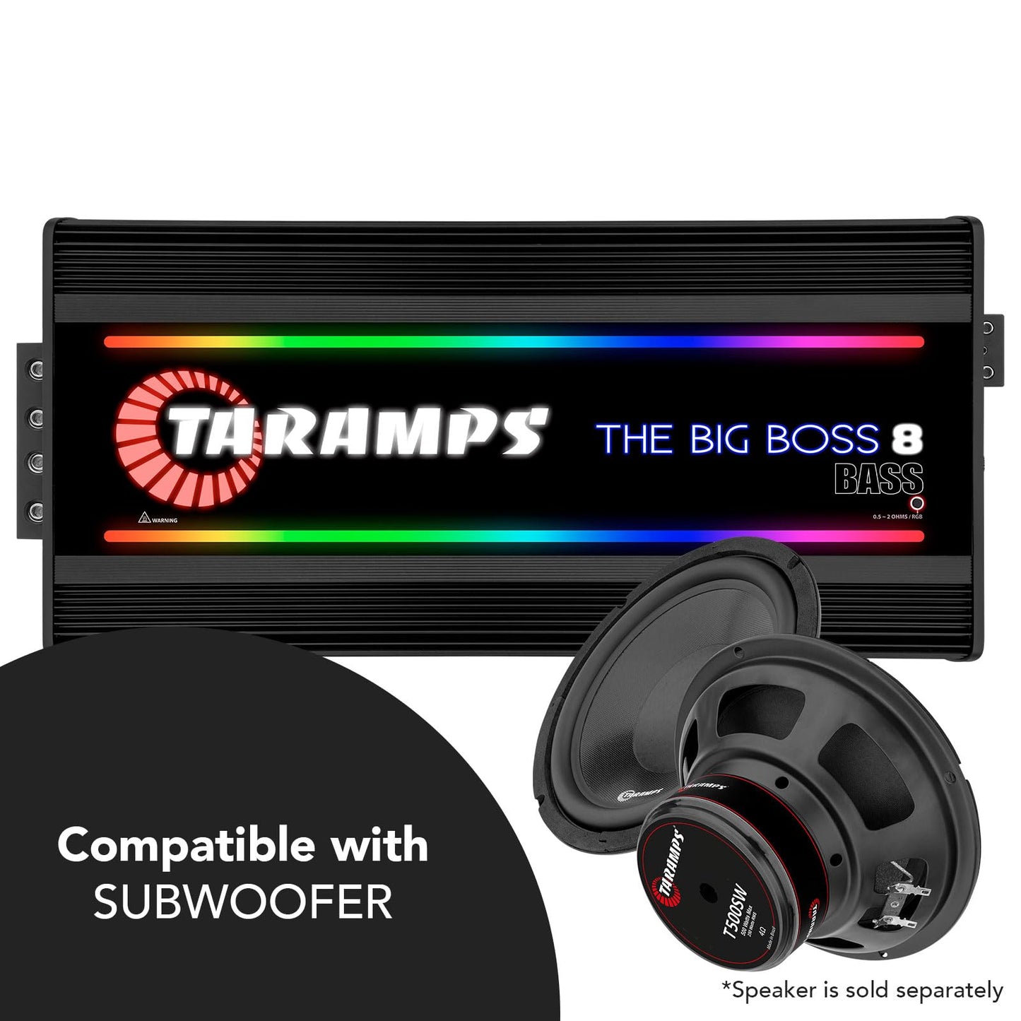 Amplificador Taramps Negro Multiimpedancia Monobloque Clase D 8000 Vatios RMS Audio Inteligente para Coche