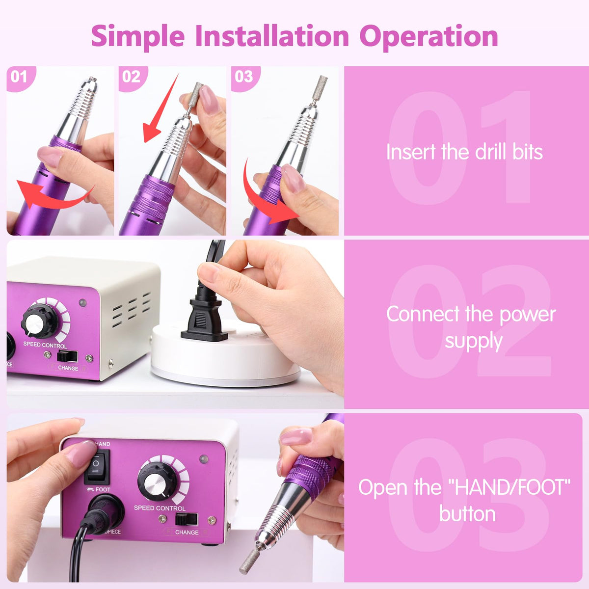 Taladro Eléctrico Subay Rosa Profesional para Uñas Acrílicas