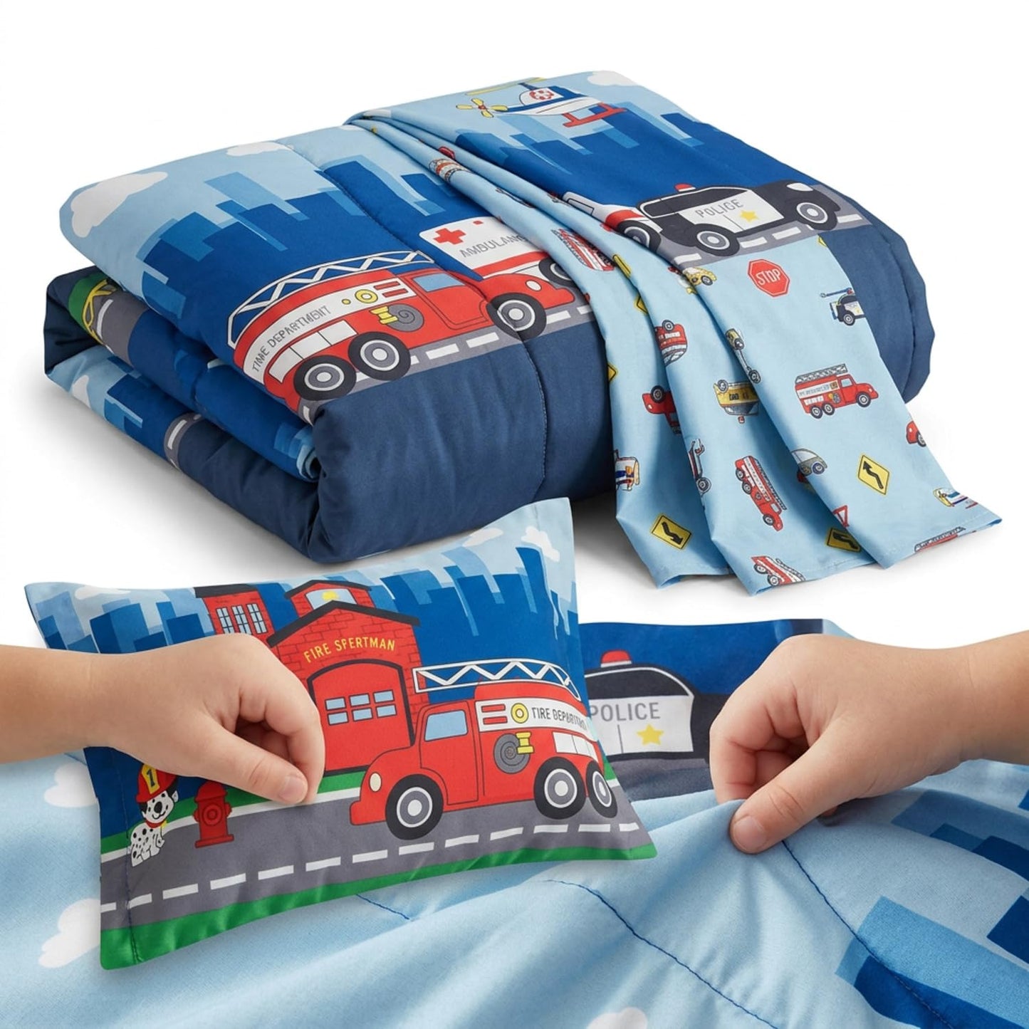EVERYDAY KIDS - Juego de ropa de cama de 4 piezas para niños pequeños, incluye edredón, sábana encimera, sábana bajera y funda de almohada reversible