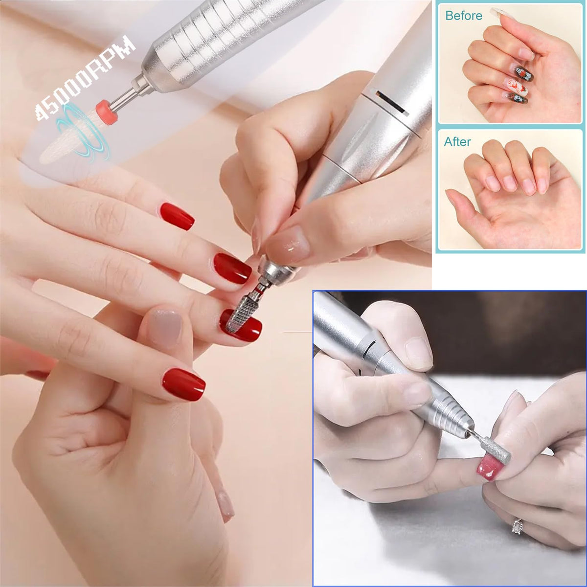 Taladro Eléctrico de Uñas FLRONGSUN Recargable Portátil con LCD para Manicura y Pedicura