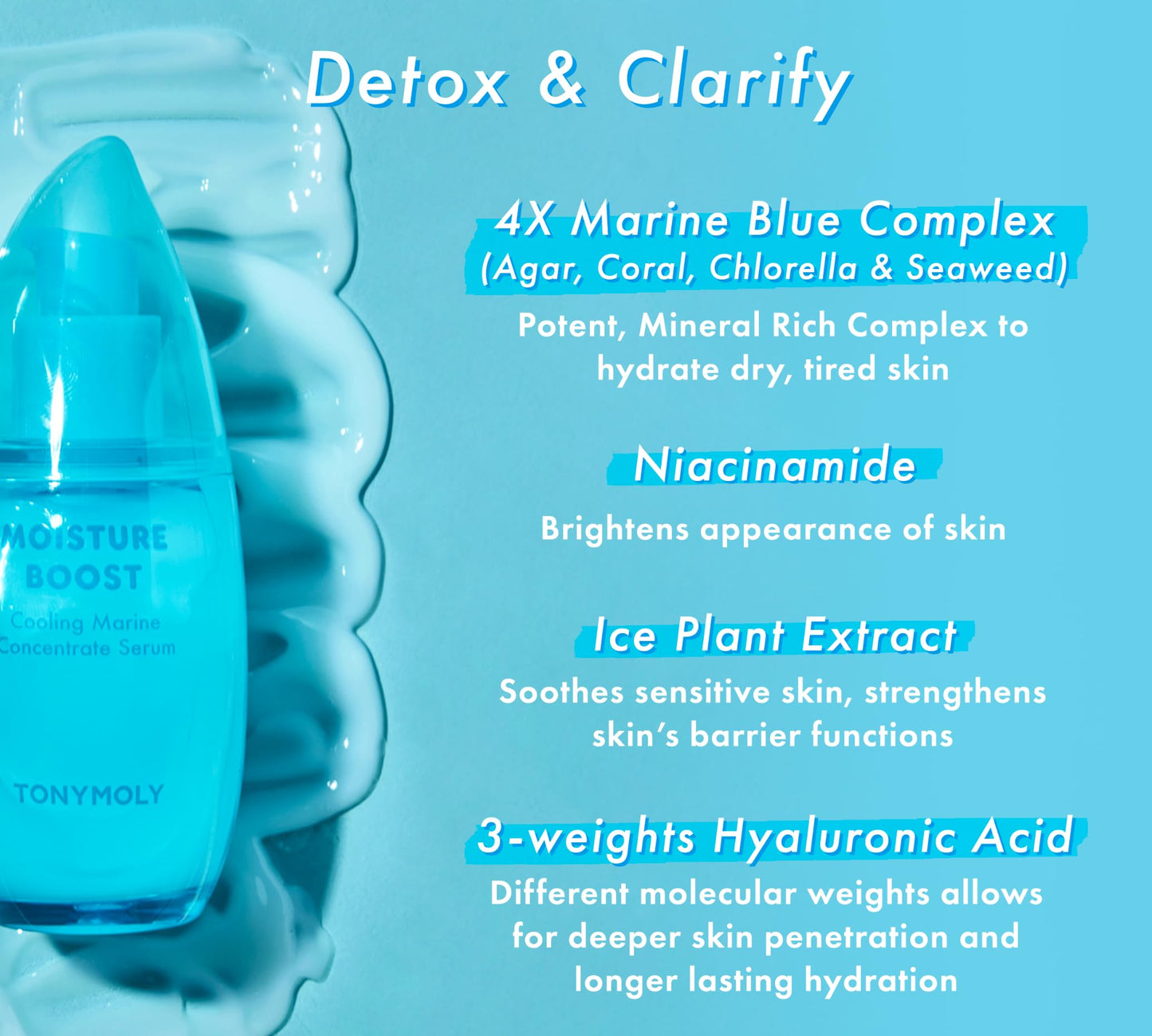 TONYMOLY Moisture Boost Cooling Marine Concentrate Serum, 3 oz.
