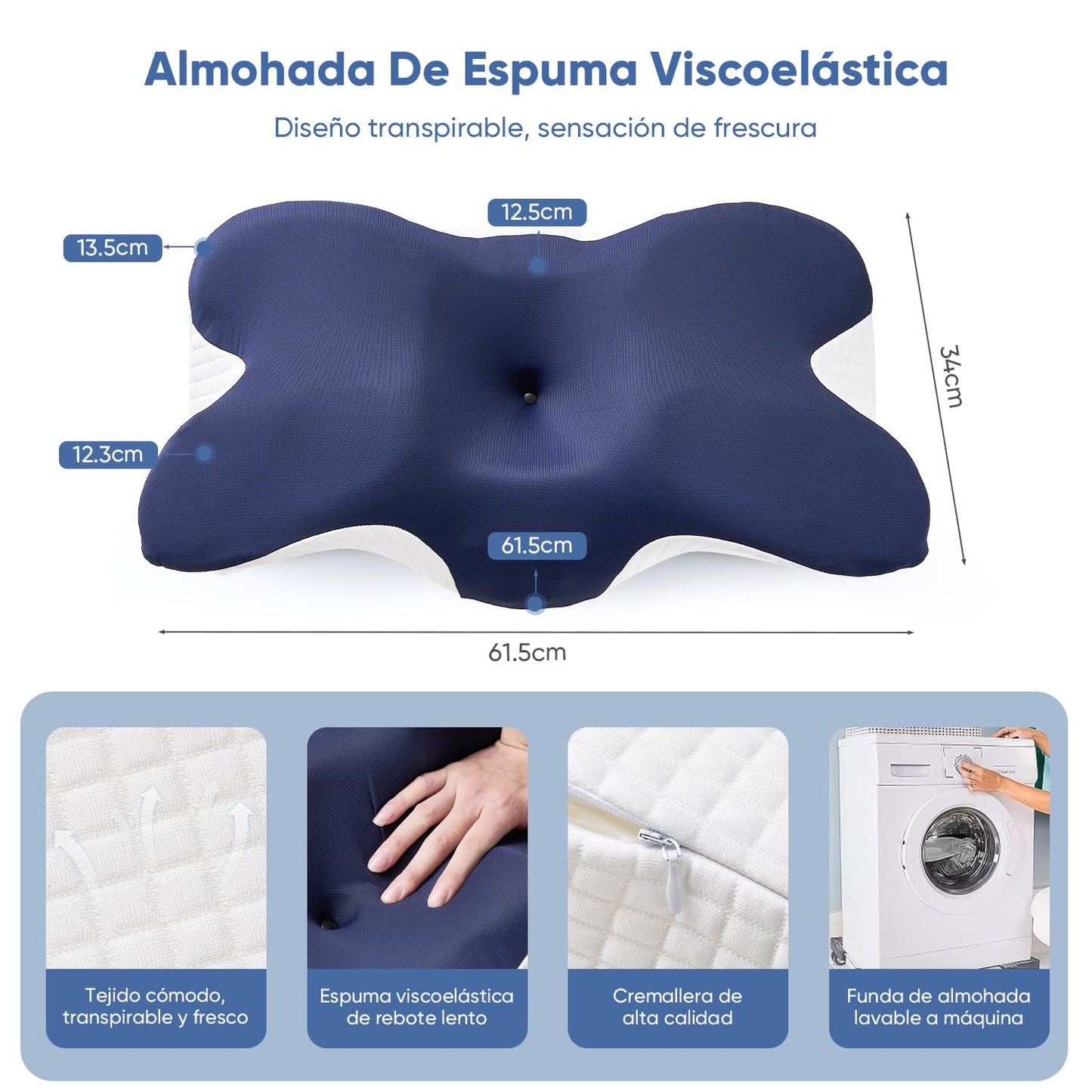 Hisemy Almohada Cervical,Almohada Ortopedica con Núcleo De Almohada De Espuma Viscoelástica, para Aliviar el Dolor De Cuello, Hombros, Almohada Antiarrugas para Dormir de Lado, de Frente y Espalda
