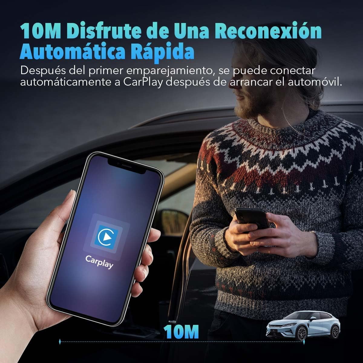 Fitpolo Carplay Inalambrico para Auto, Carplay Inalambrico Adaptador para iPhone, Actualización de por Cable a Inalámbrico, 5GHz WiFi, Conexión Automática Rápida, Soporta iOS 10+(Round)