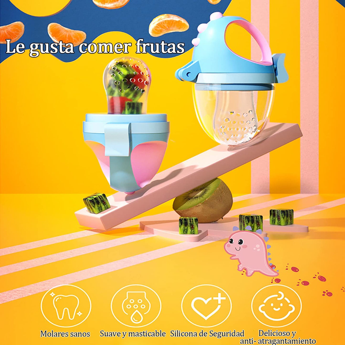 Baby Food Feeder Juego, Chupón para frutas Fruta Y Papilla con Seguro Y Tapa, Chupón Alimentador para Bebé. Chupones/Chupetes Ergonómicos para Frutas. Chupete de silicona 3 Piezas Tamaños S M L
