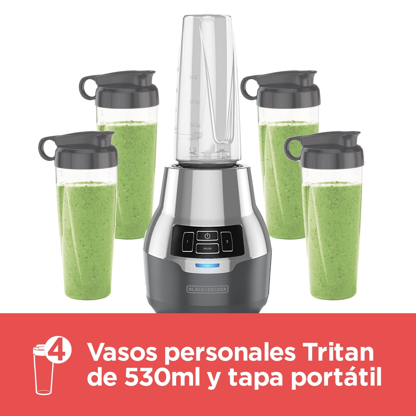 BLACK+DECKER Licuadora Personal Menos Ruidosa. 4 Vasos Personales, PB2004G