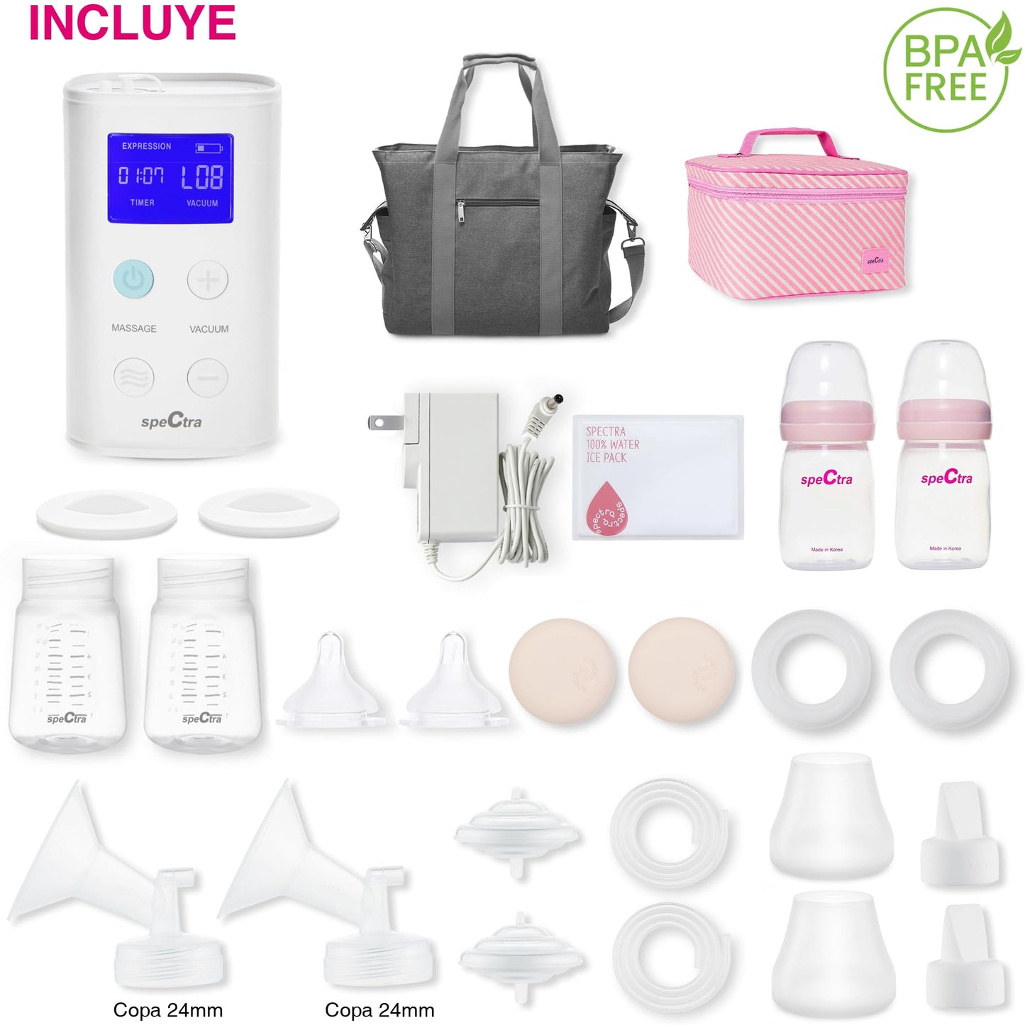Extractor de Leche Eléctrico Doble Portátil Spectra 9 Plus Original con Bolsa Hielera y Batería Recargable