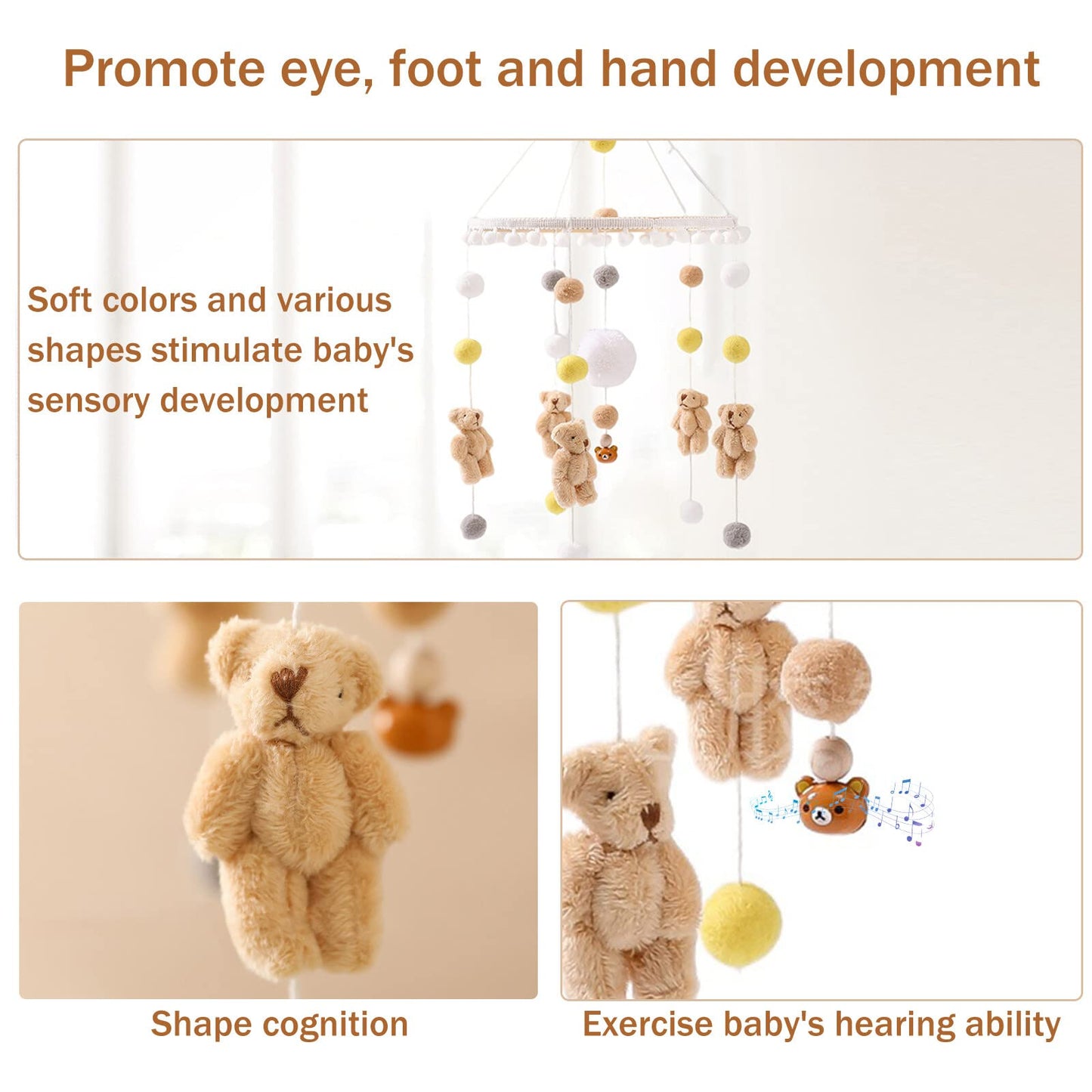 Lindo móvil para cuna con brazo móvil para cuna de bebé, soporte móvil para cuna de bebé, soporte móvil para cuna – Móvil neutro de género para decoración de guardería, accesorio móvil para cuna de bebé para decoración de guardería
