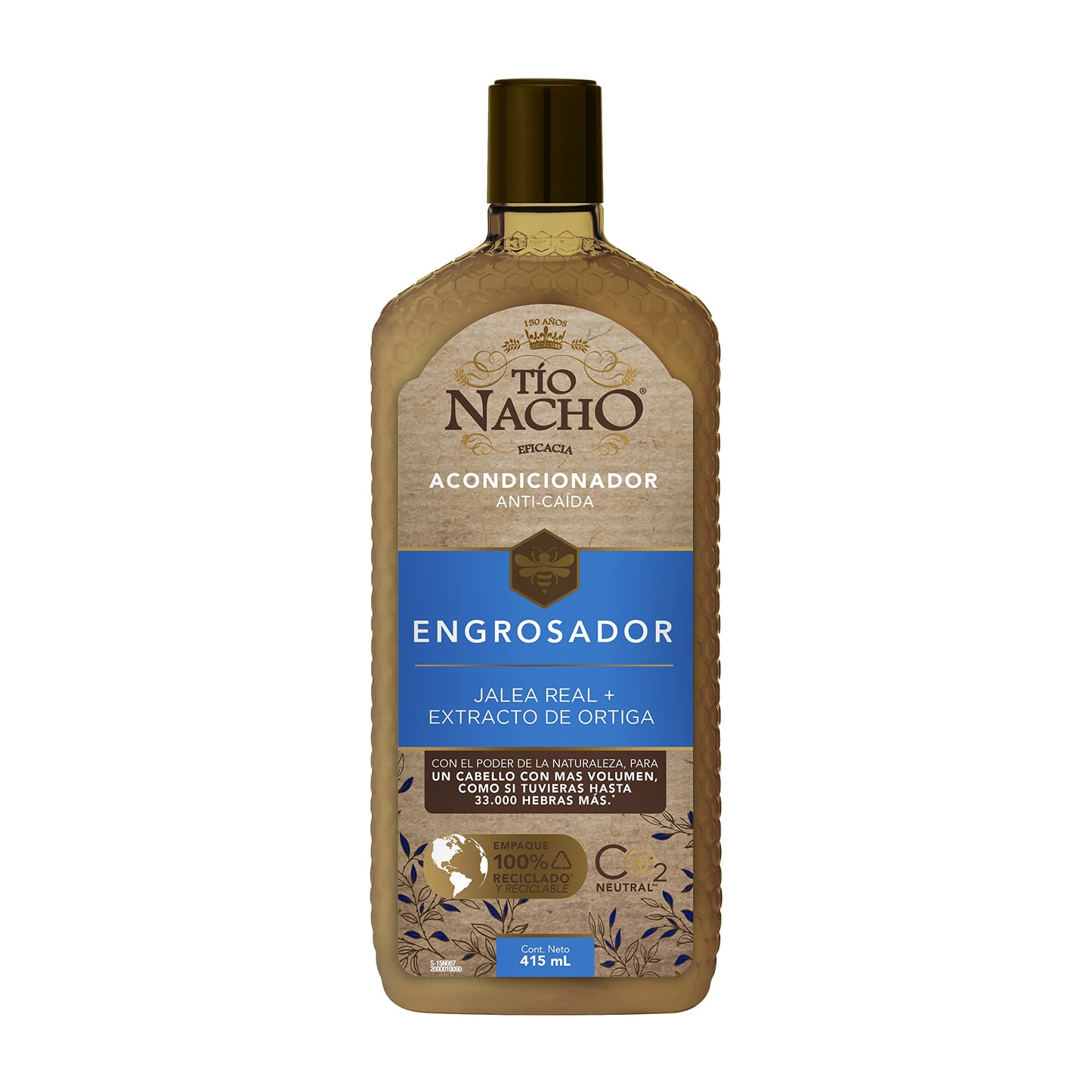 Tío Nacho ENGROSADOR, Shampoo JALEA REAL con extracto de ORTIGA, GINSENG, QUINOA, ALOE VERA y LÚPULO + Tío Nacho ENGROSADOR, Acondicionador JALEA REAL 415 ml