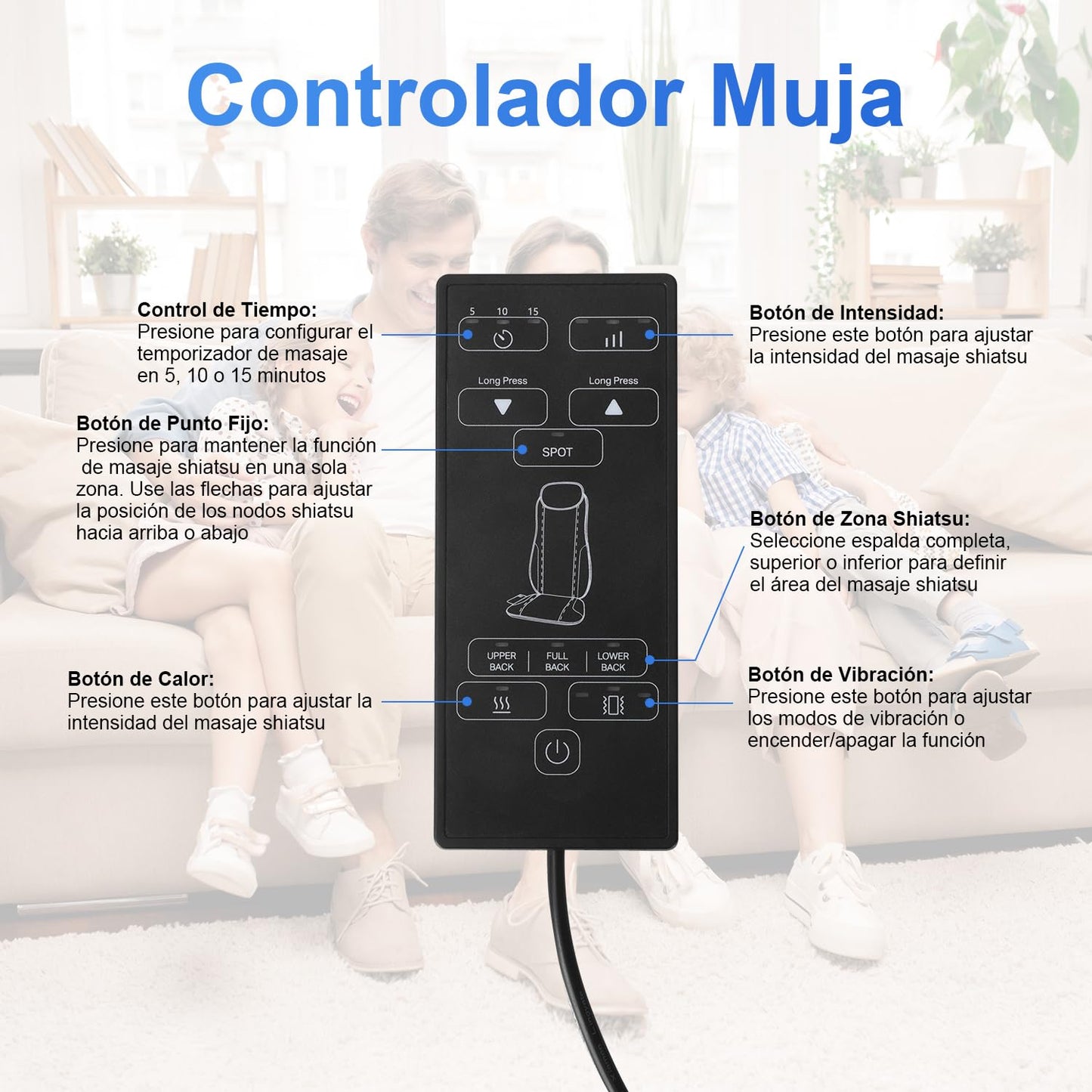 Shiatsu Cojín Muja Masajeador de Espalda y Cuello con Calor, Tapete Masajeador Cuerpo Completo con Ajuste de Altura, Masaje de Amasamiento, Acupresión o Rodamiento, Elimina la Fatiga y Alivia el Dolor