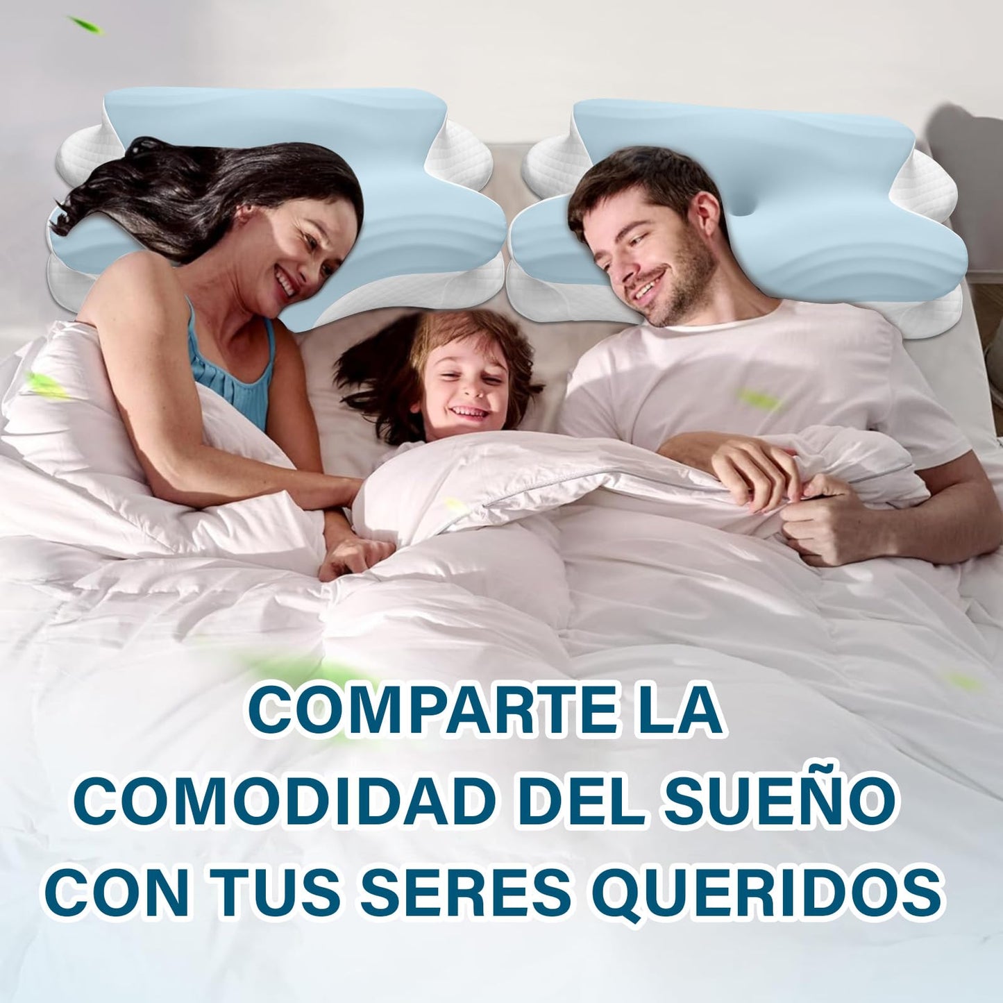 KIROGILY Almohada Memory Foam, Almohada Cervical para Aliviar el Dolor de Cuello, Almohada Ortopédica para Quienes Duermen de Lado, Boca Arriba y Boca Abajo, con Funda de Almohada (Azul)