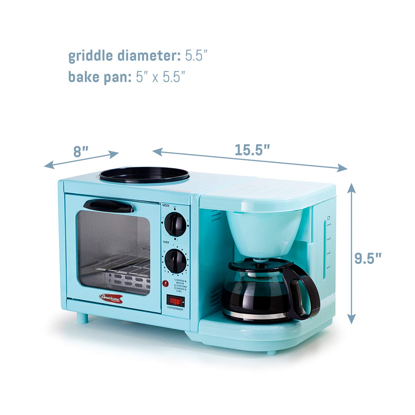 MaxiMatic EBK-200BL Elite Cuisine Cafetera/Tostador/Parrilla Multifunción para El Desayuno, 3 en 1, Azul