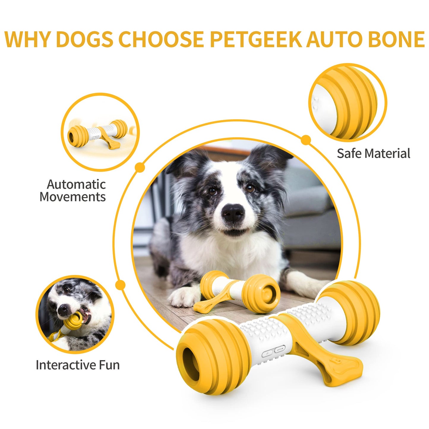 PETGEEK Juguetes Interactivos Para Perros, Juguetes Automáticos Para Perros Para Mantenerlos Ocupados, Huesos Electrónicos Para Perros Con Material Seguro Y Duradero, Equipado Con Usb Recargable () Medio A