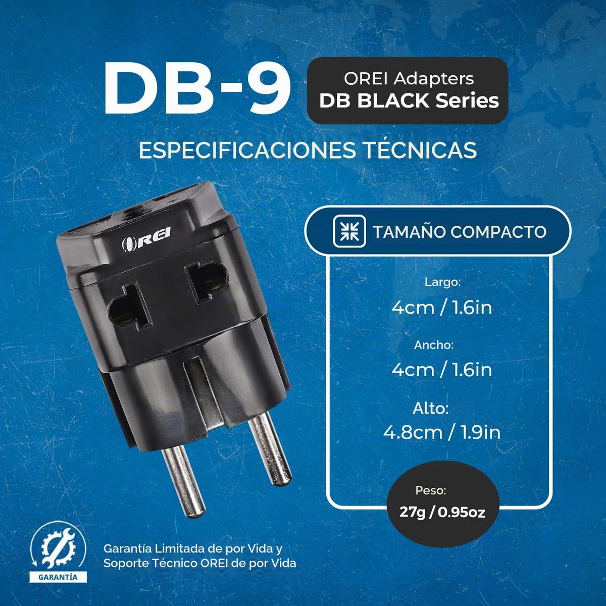 Adaptador de Enchufe 2 en 1 Orei Negro Schuko Tipo E/F 2 Pack