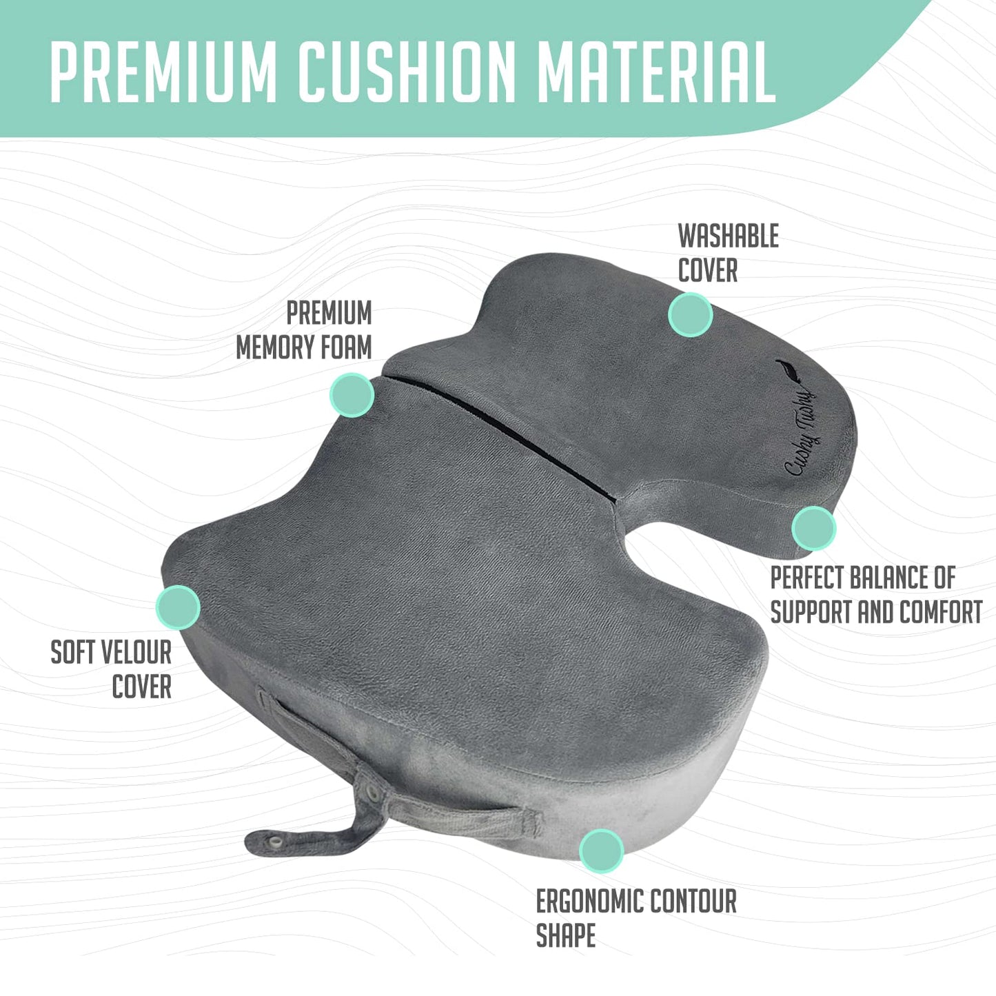 Cojín de Asiento Cushy Tushy Azul Plegable de Alta Calidad para Dolor de Espalda, ciático, glúteos y coxis