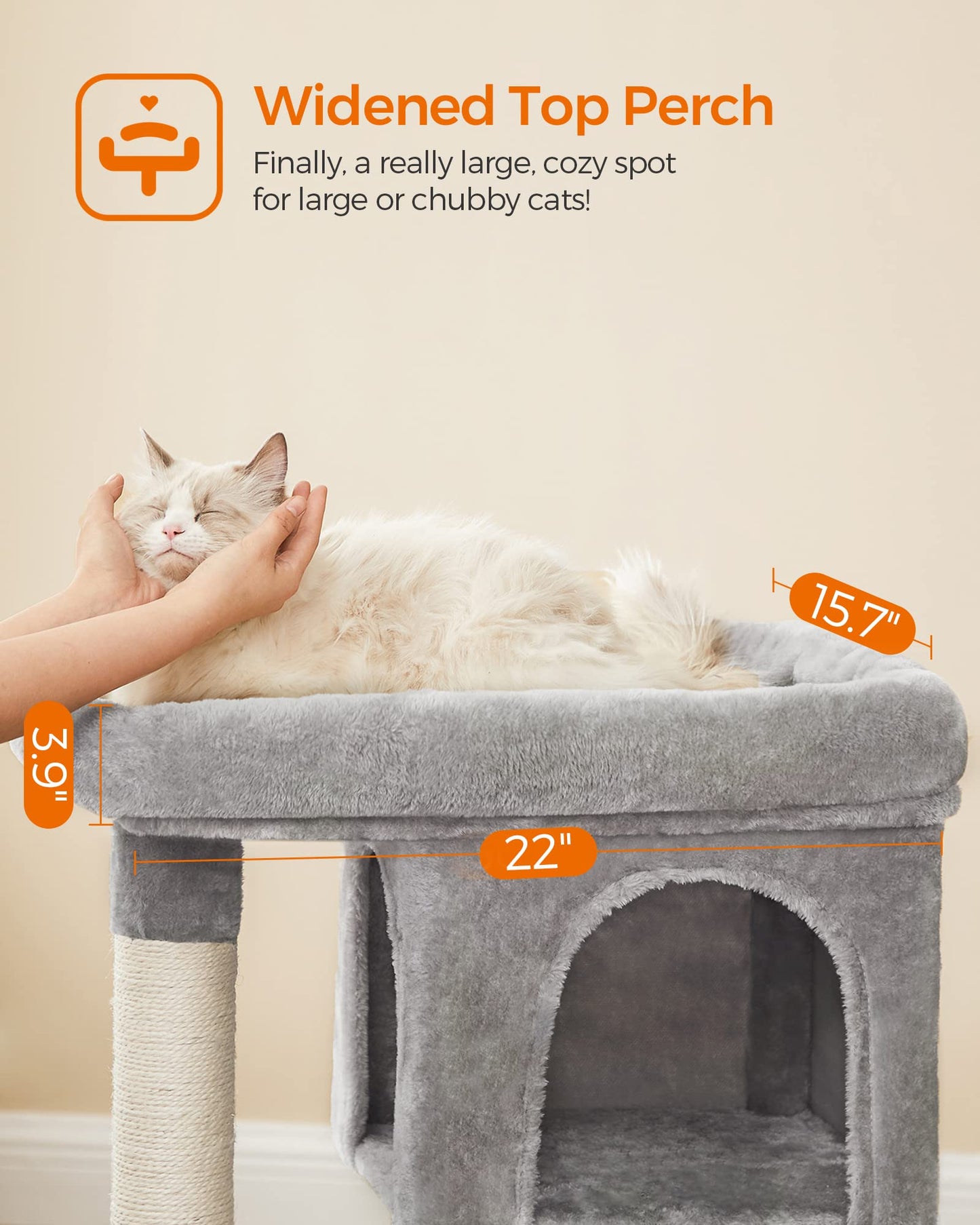 SONGMICS Cat Tree with Sisal-Covered Scratching Posts and 2 Plush Condos Cat Furniture for Kittens Light Gray UPCT61W