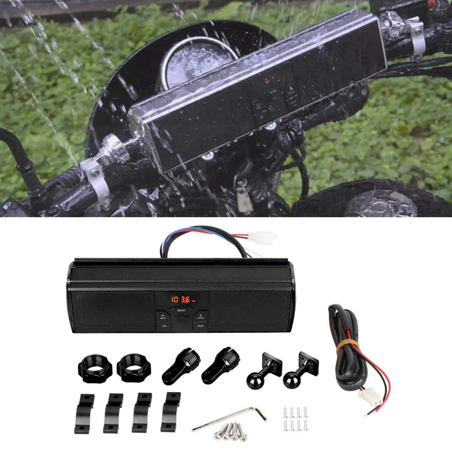 estéreo de manillar, altavoz de motocicleta Accesorio de modificación de motocicleta Barra de manillar de sonido de graves mejorado A prueba de agua para motocicleta para(negro)