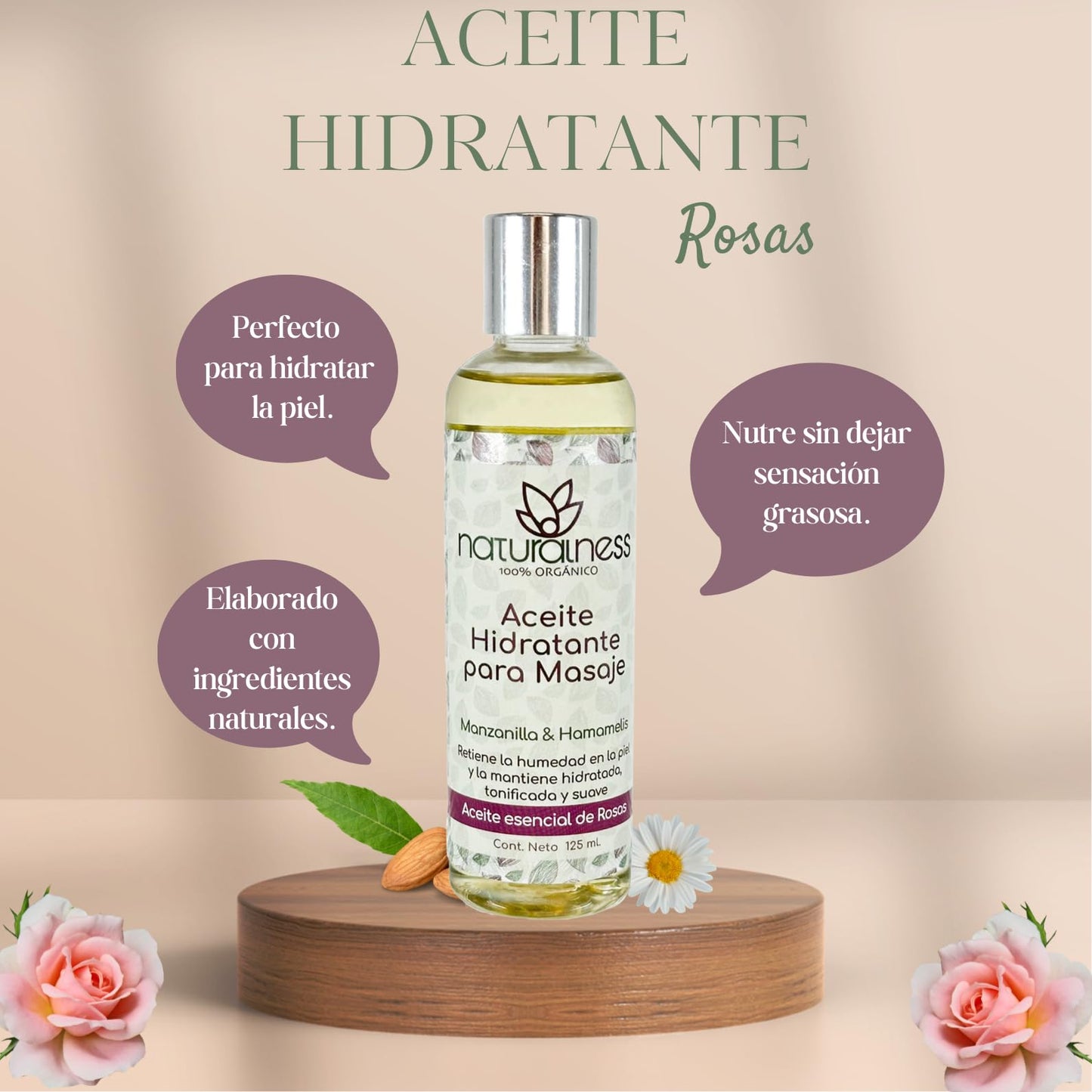 Aceite para Masaje Naturalness Rosas Extractos Herbales Naturales