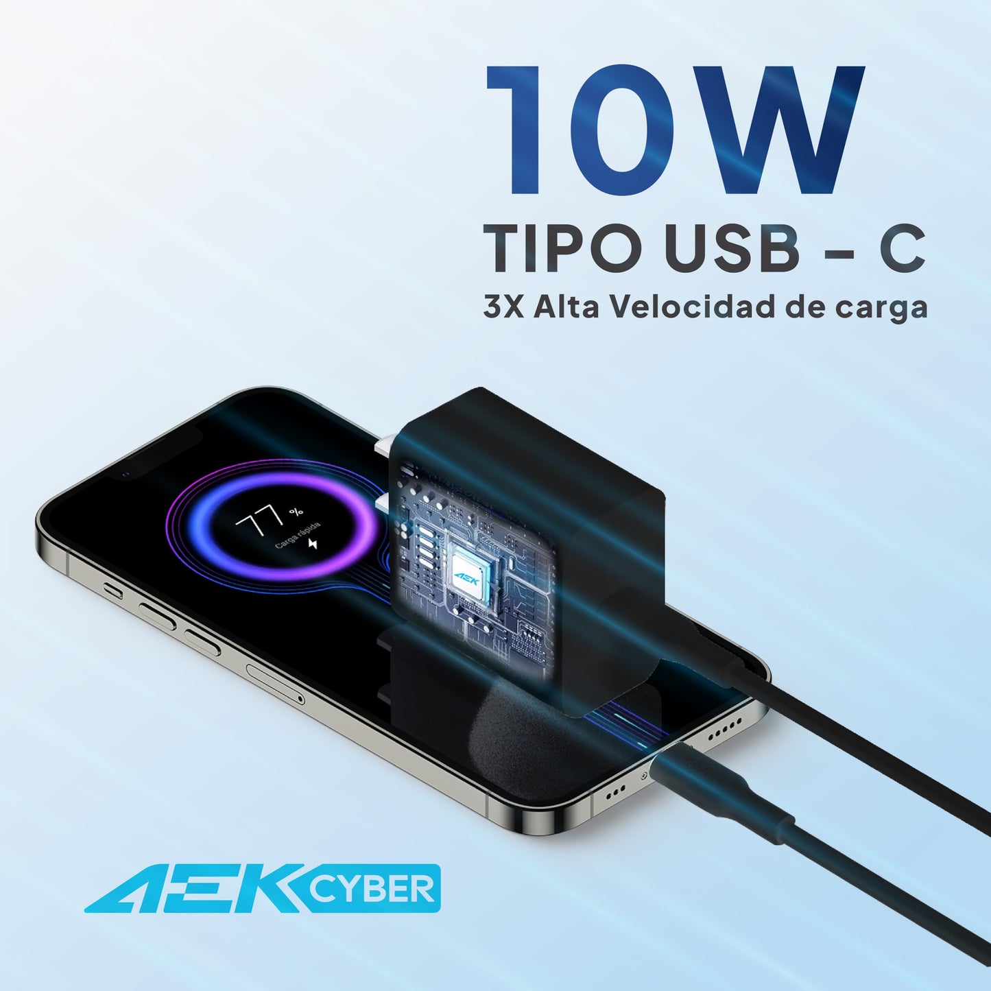 AEK CYBER G02TCN Cargador USB C, Pack PD 10W Cubo Cargador Tipo C Carga Rápida con Cable USB C a C 1M 2.1A, Cuadro de Carga Compatible para Dispositivos Celular, Tablets, bocinas, etc. (Negro)