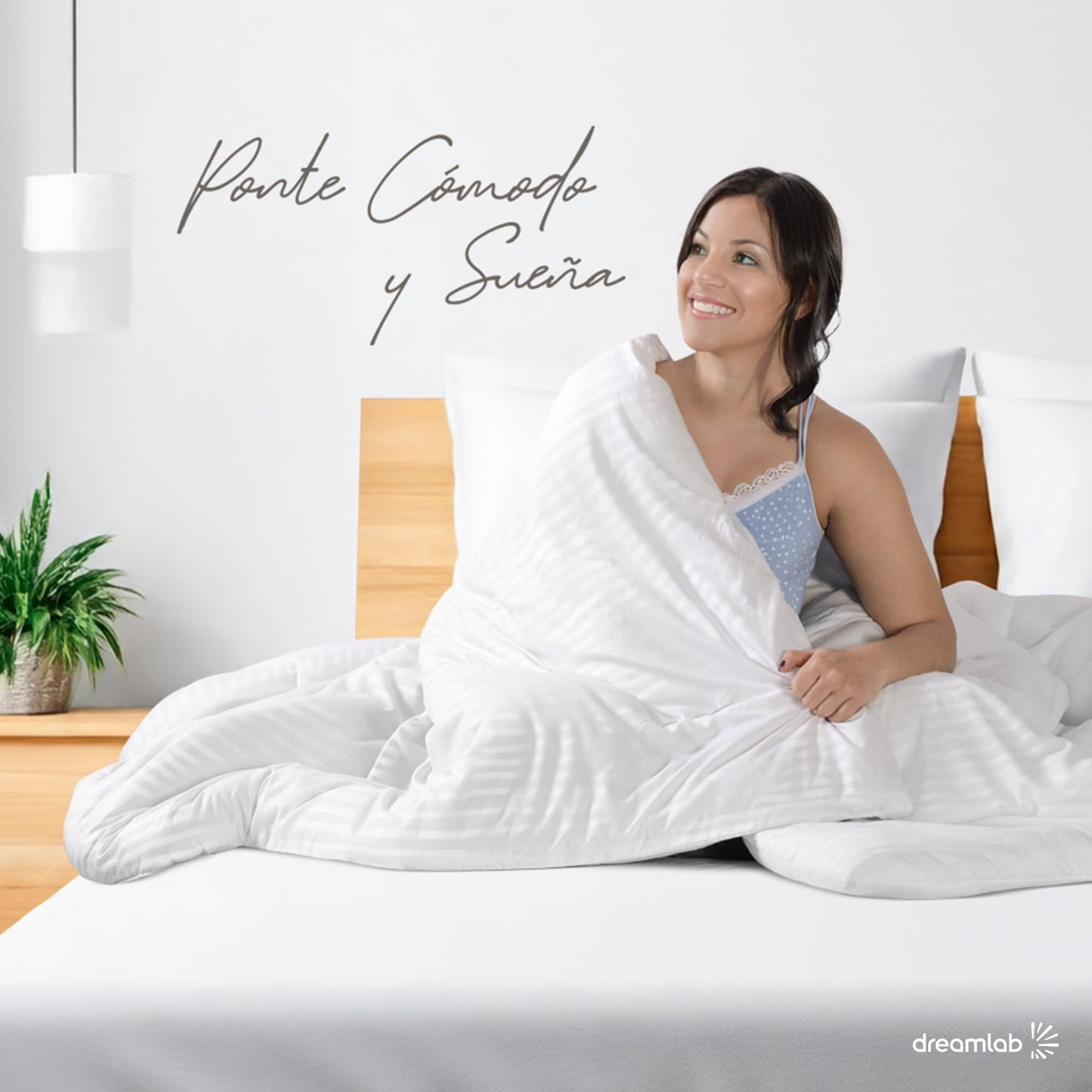 Edredón Acolchado Dreamlab Rayas Satinadas Blancas Hipoalergénico Matrimonial