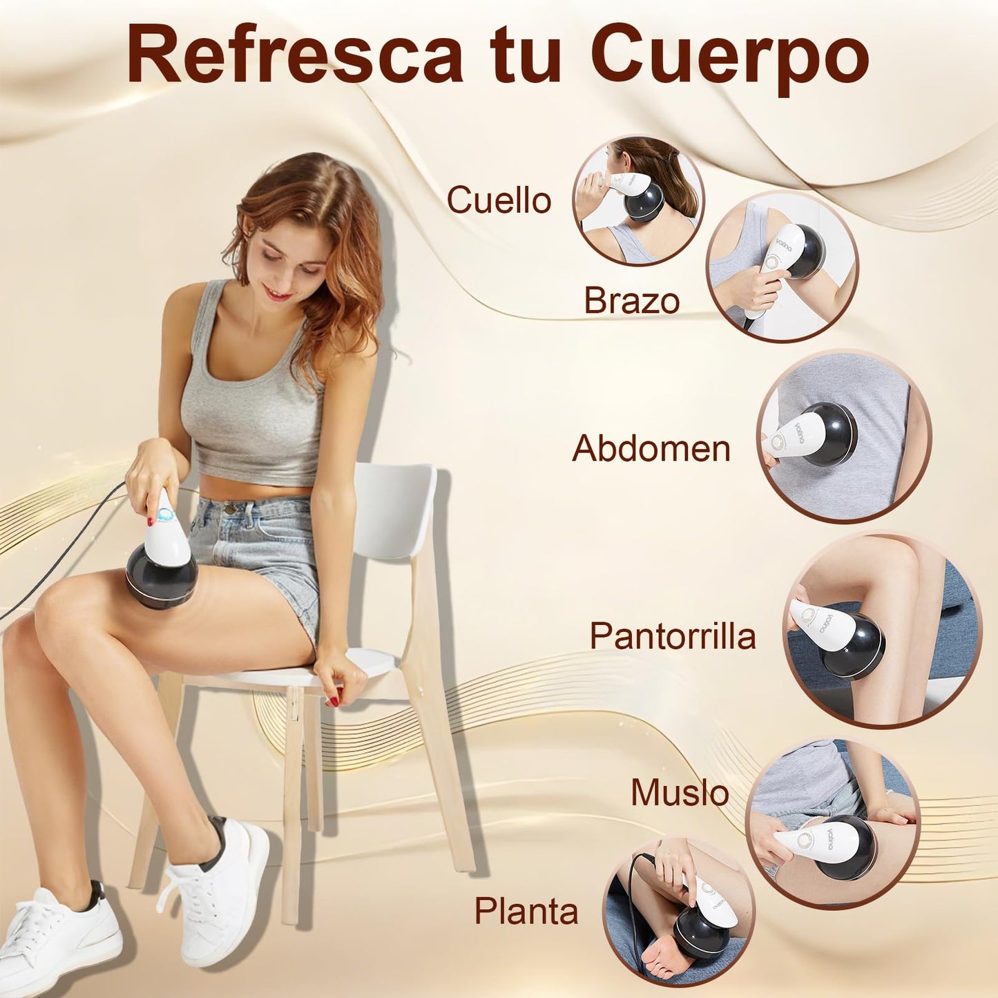 Masajeador Electrico, Con 8 Cabezales de Masaje y Mango Antideslizante, Masajeador de Espalda, Utiliza para Aliviar Dolores Musculares, Reafirmar el Cuerpo Masajeador Muscular