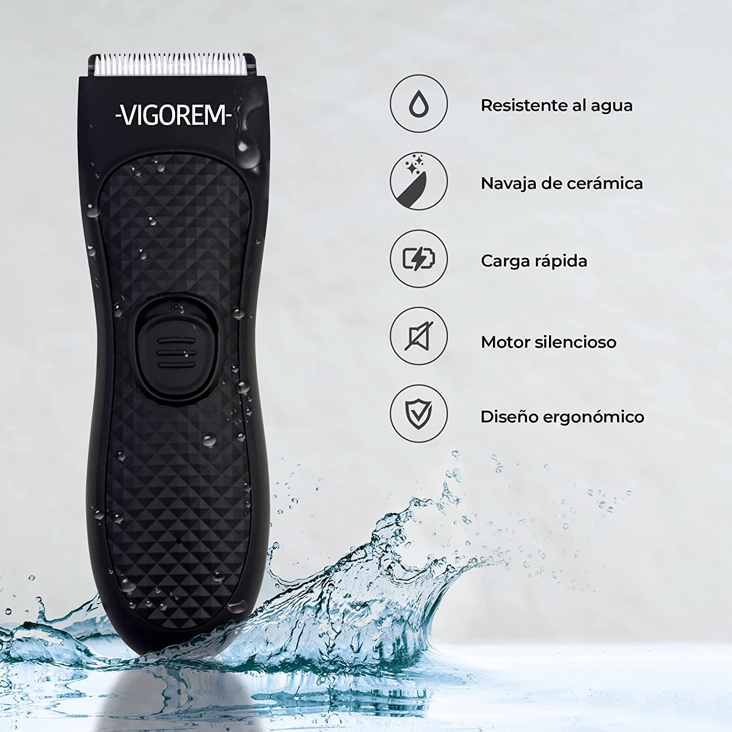VIGOREM Light Rasuradora para hombre corporal y zonas íntimas,Impermeable grado IPX-6,cuchillas de cerámica anticorte diseño compacto ideal para viajar y llevar a todos lados