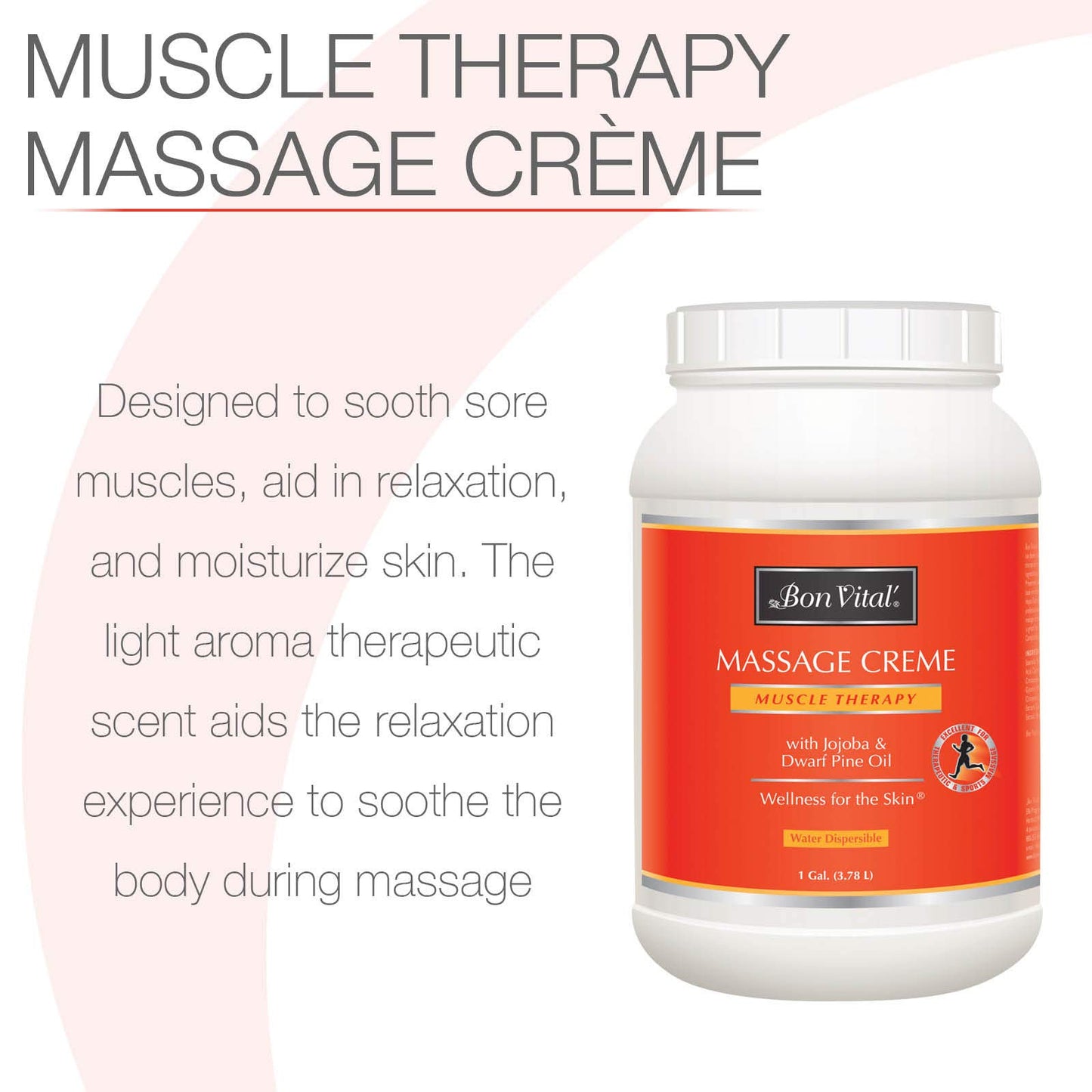 Bon Vital' Muscle Therapy Massage Crème, Professional Massage Cream with Dwarf Pine Oil & Essential Oils for Relaxation & Sore Muscle Relief, Deep Tissue & Sports Massage Techniques, 1 Gallon Jar