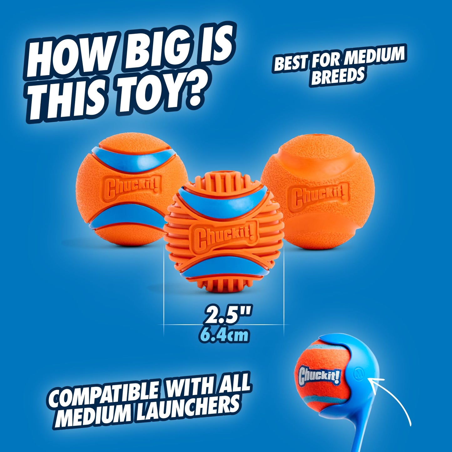 Chuckit! Fetch Ball Medley, Mediano, Bola para Perro, Paquete de 3, Bolas Ultra, Fetch y Resistentes Incluidas