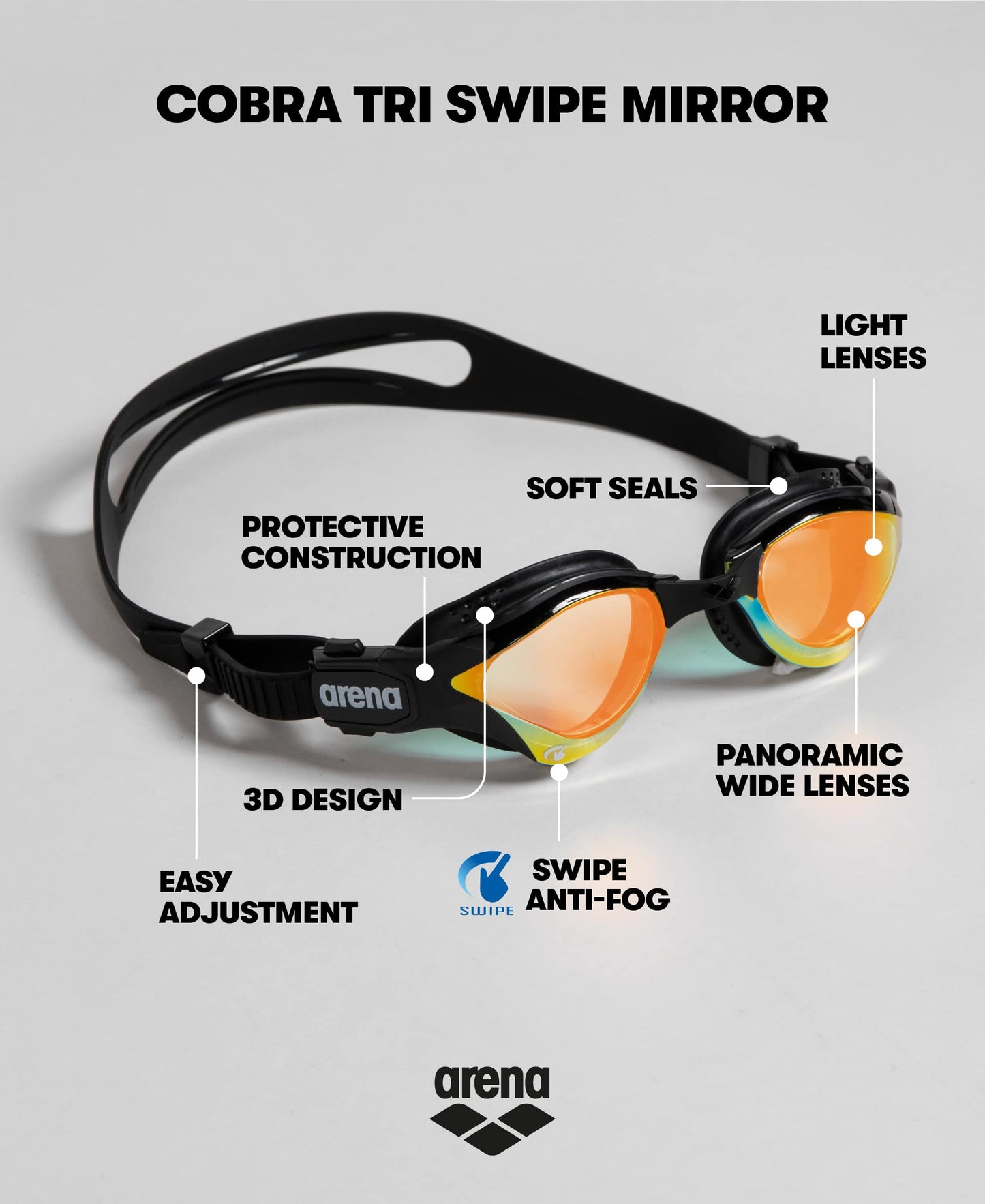 Arena Cobra Tri Swipe Mirror - anteojos de natación para triatlón, Yellow/Copper/Black